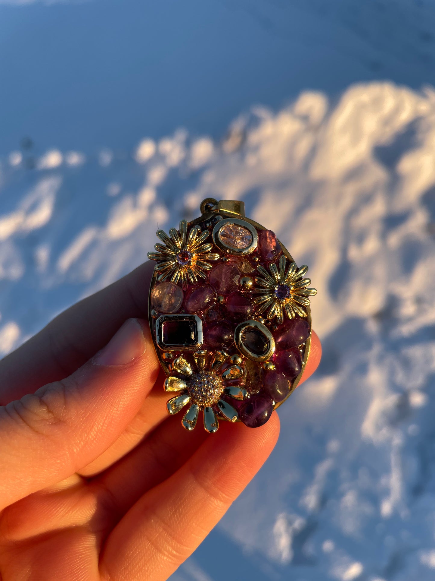 Bloom Collection: Amethyst and Fluorite Gemstones, 3 Flowers Pendant