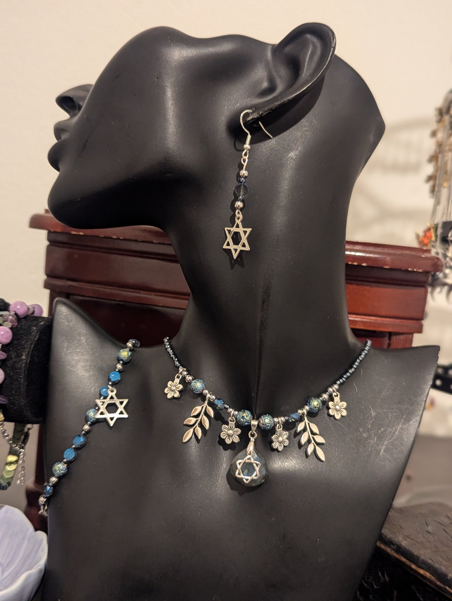 ISRAEL Sterling Silver Magen David & Labradorite Set