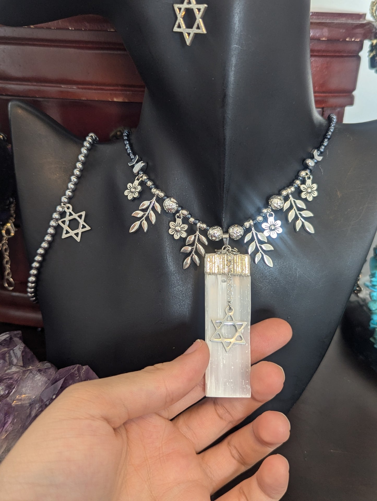 ISRAEL Selenite Magen David Set