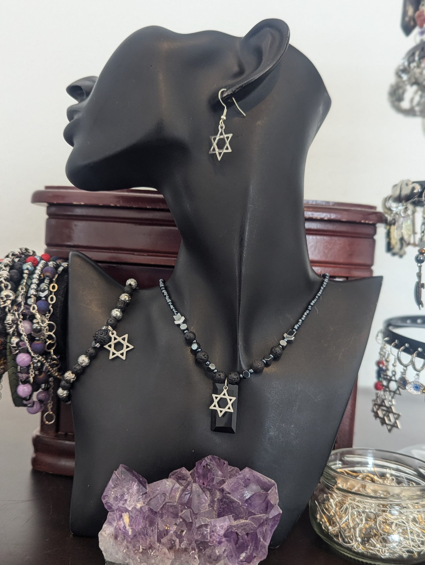 Black Glass Magen David Set