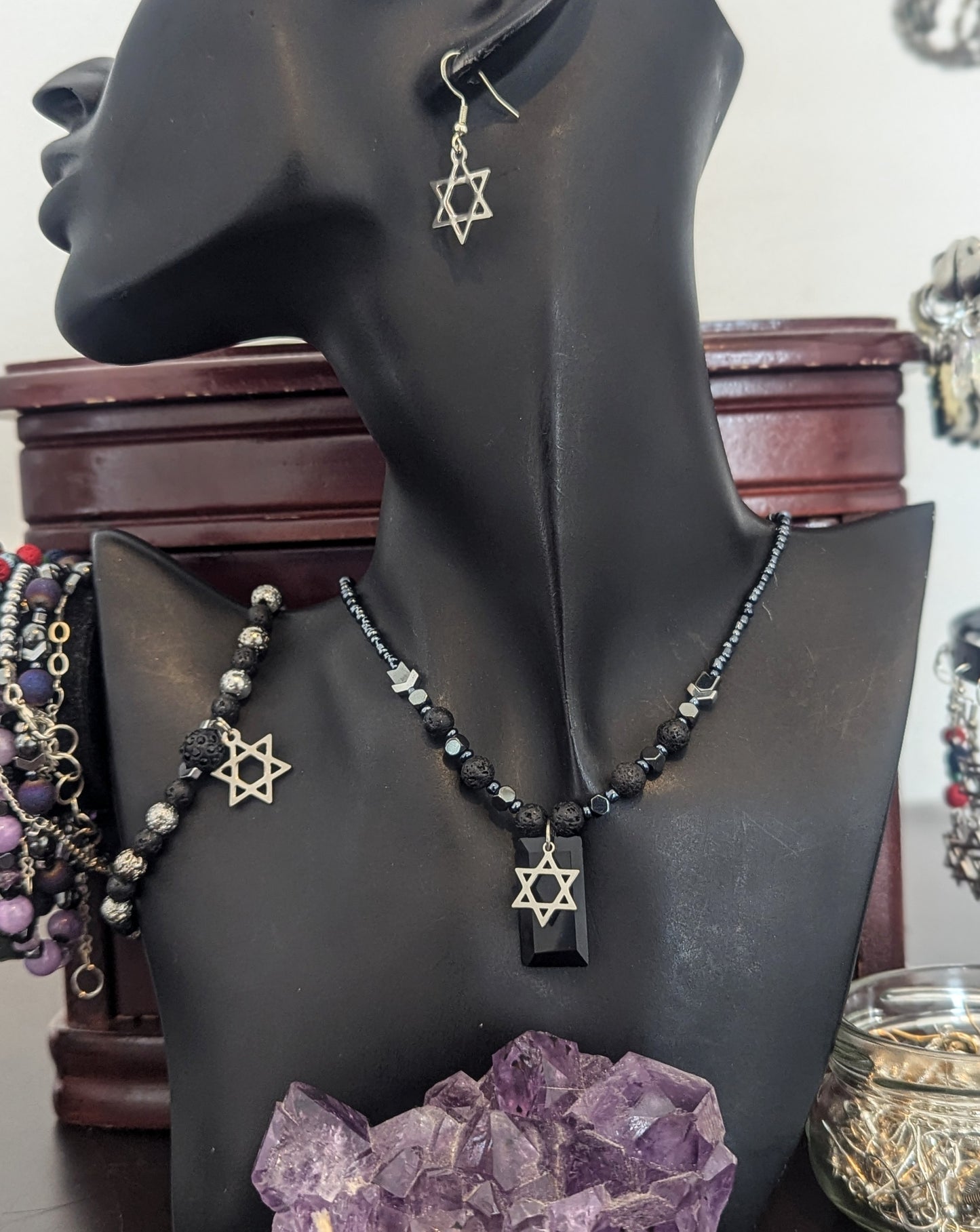 Black Glass Magen David Set