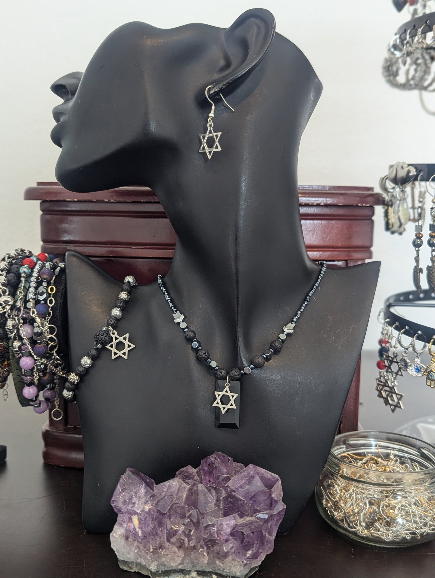 Black Glass Magen David Set