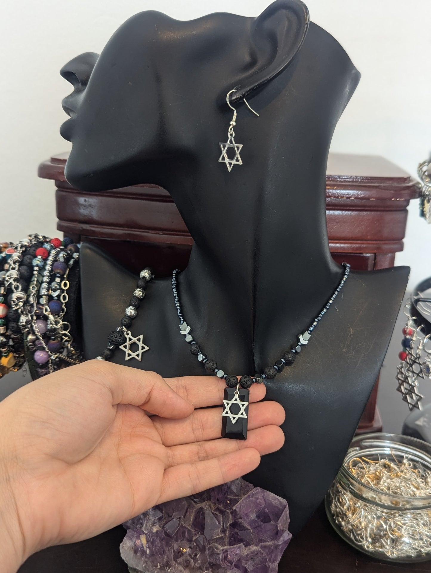 Black Glass Magen David Set