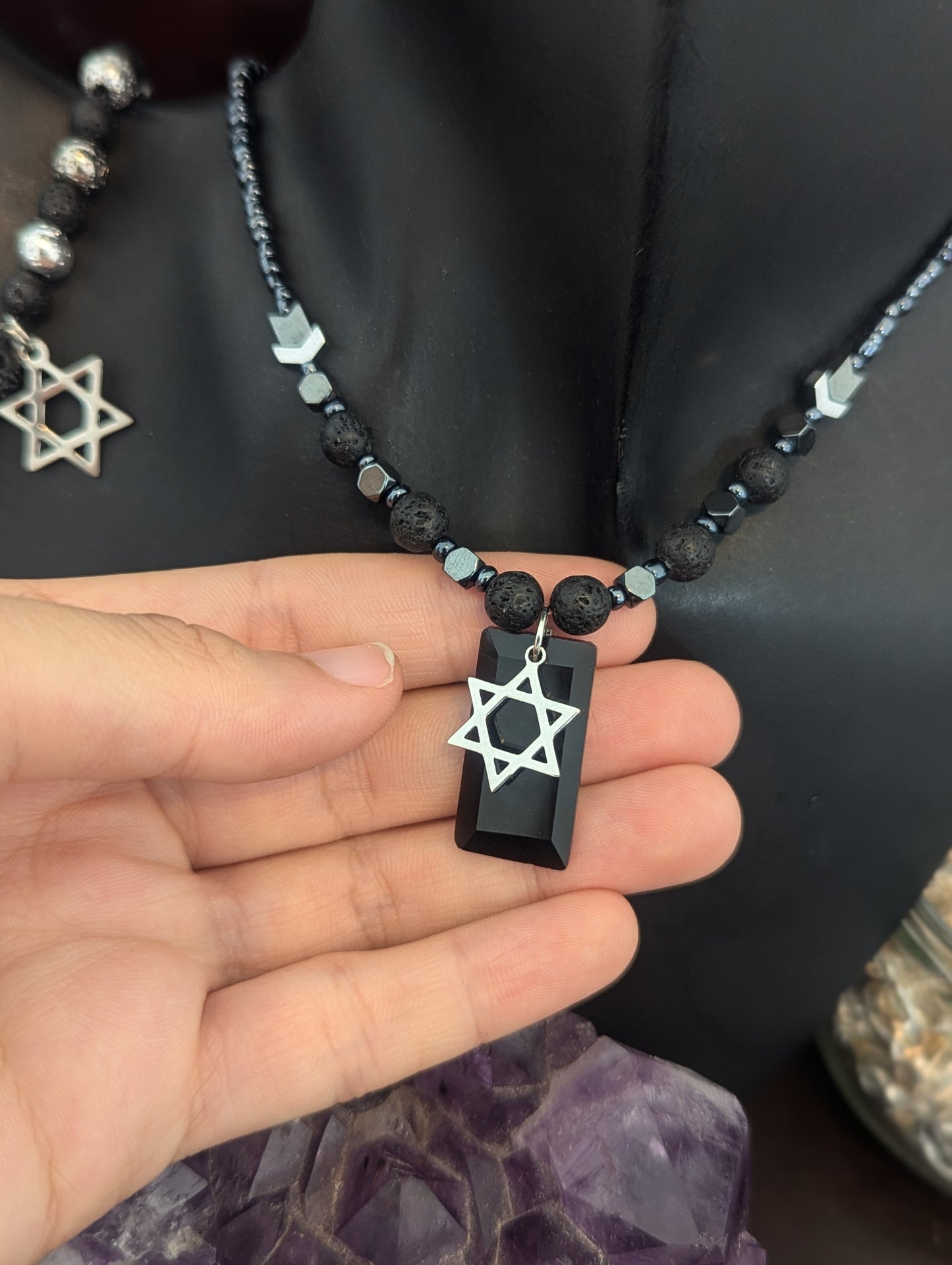 Black Glass Magen David Set