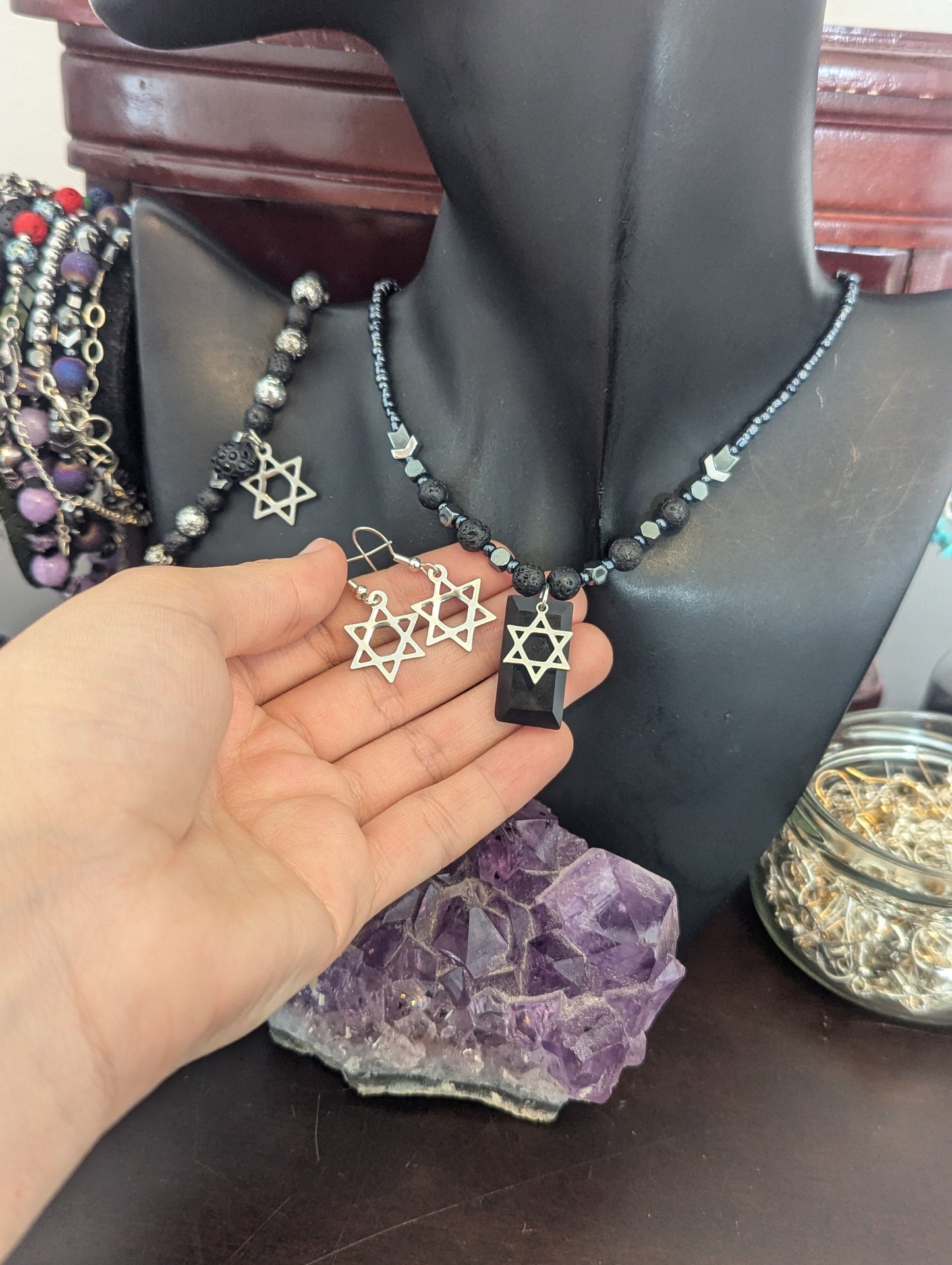 Black Glass Magen David Set