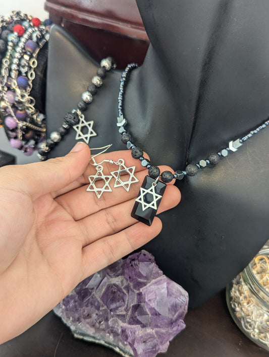 Black Glass Magen David Set