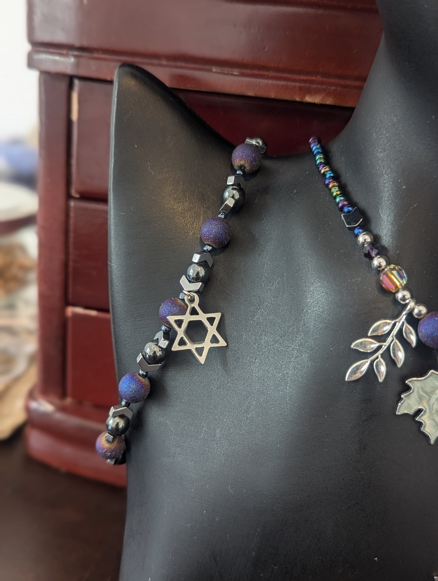 ISRAEL Amethyst Double Magen David Leafy Set