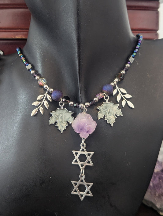 Amethyst Double Magen David Leafy Set