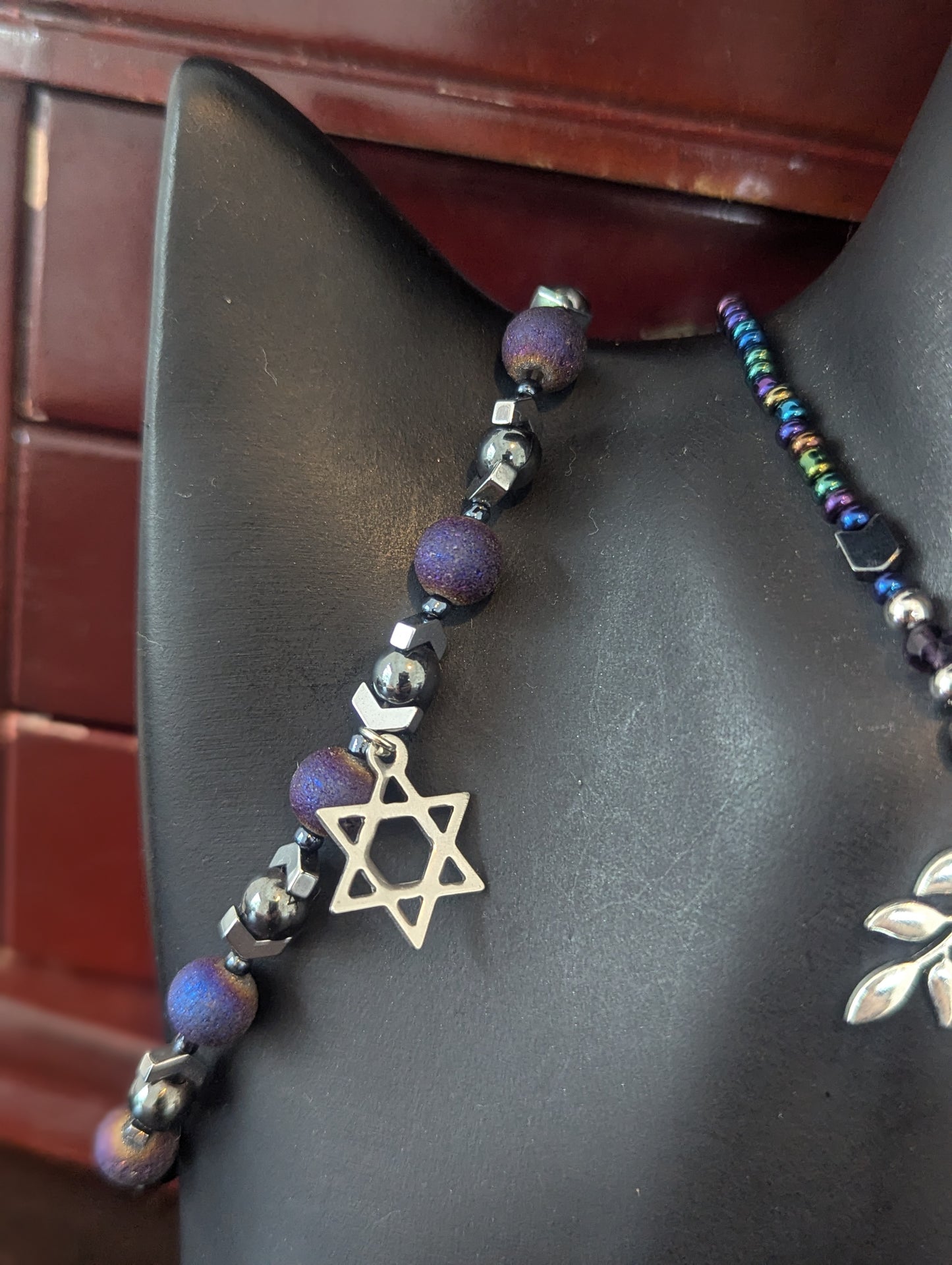 ISRAEL Amethyst Double Magen David Leafy Set