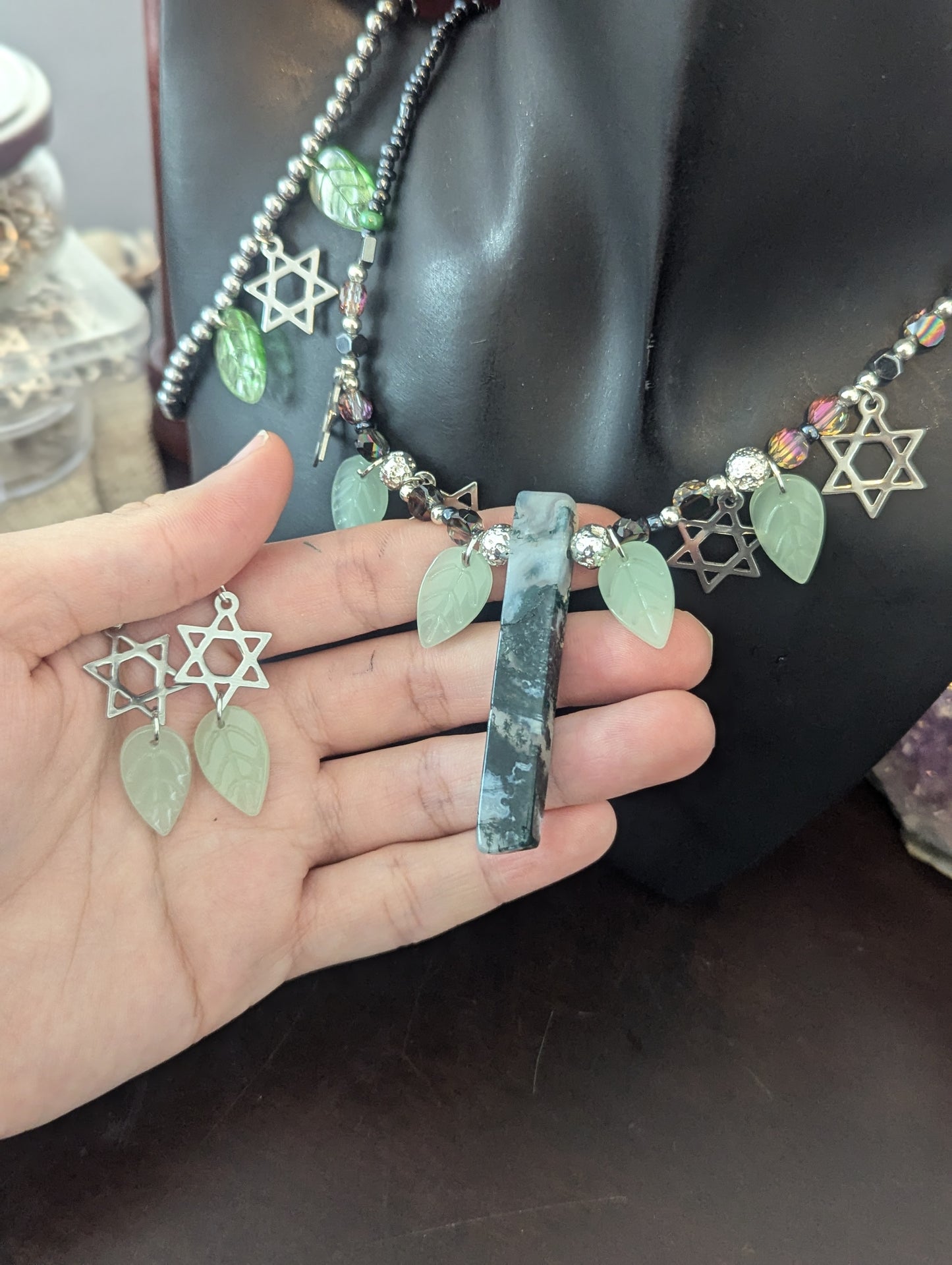 ISRAEL Moss Agate Magen David Set