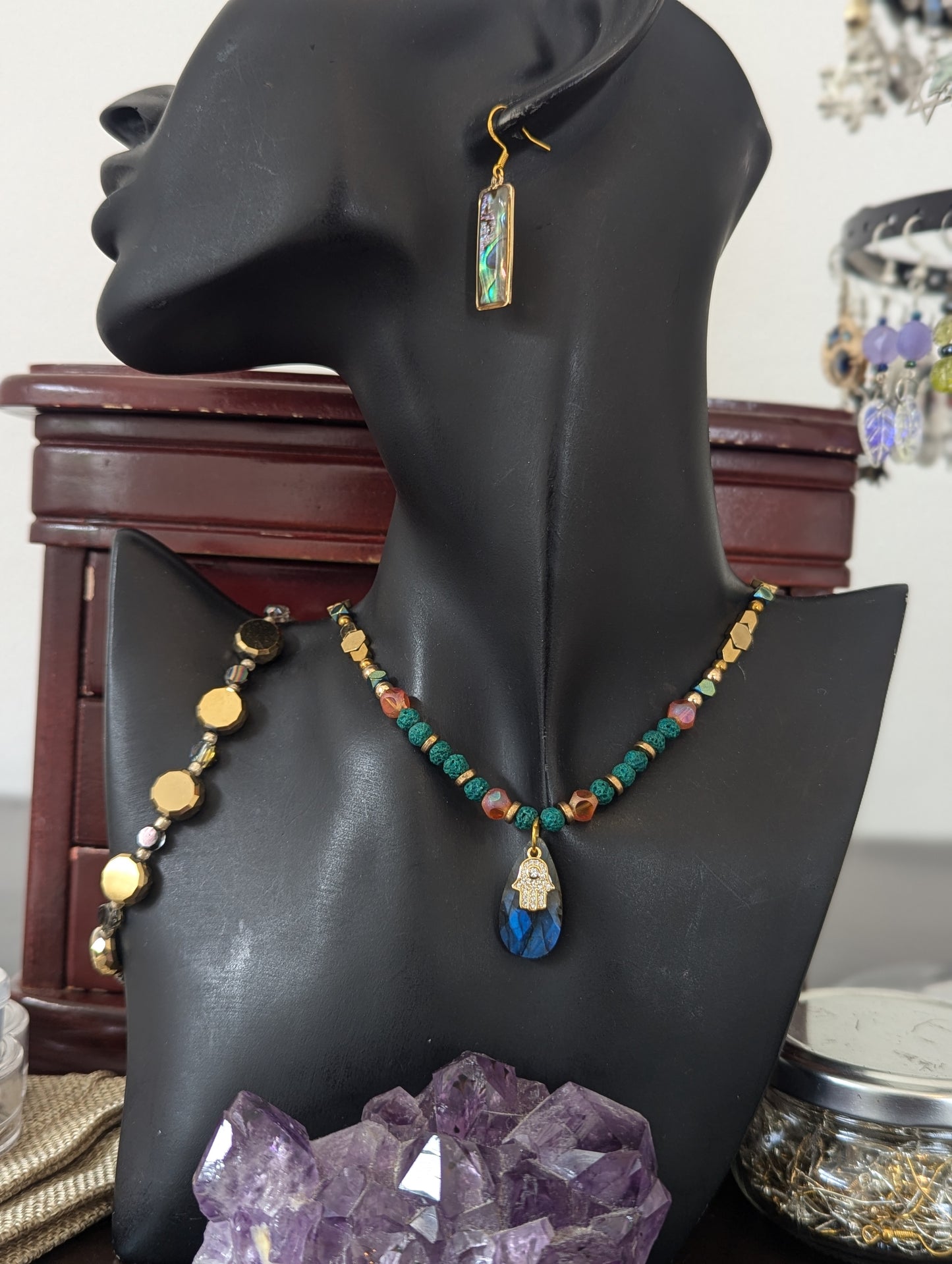 ISRAEL Hamsa and Labradorite Drop Set