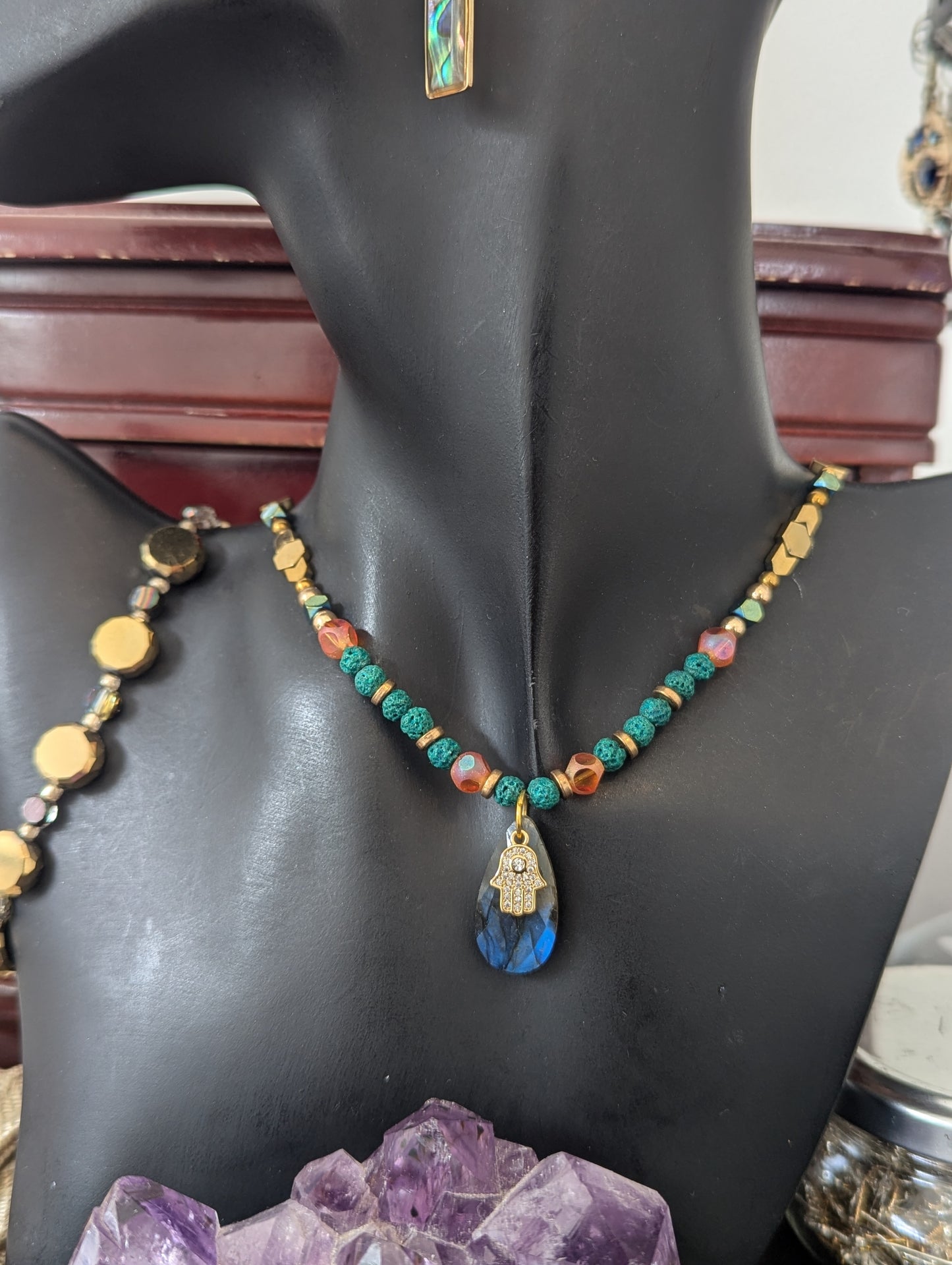 ISRAEL Hamsa and Labradorite Drop Set