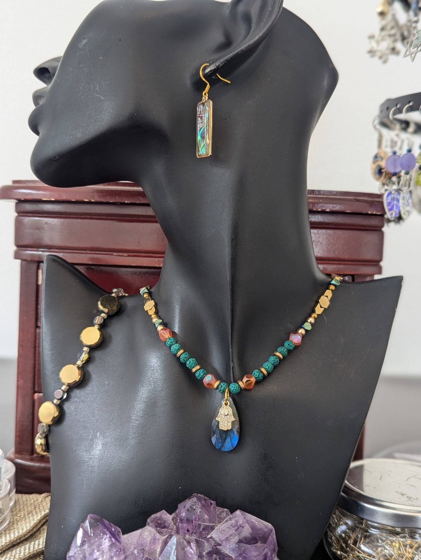 ISRAEL Hamsa and Labradorite Drop Set