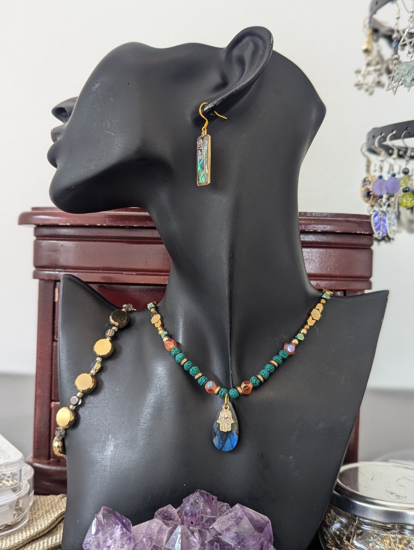 ISRAEL Hamsa and Labradorite Drop Set