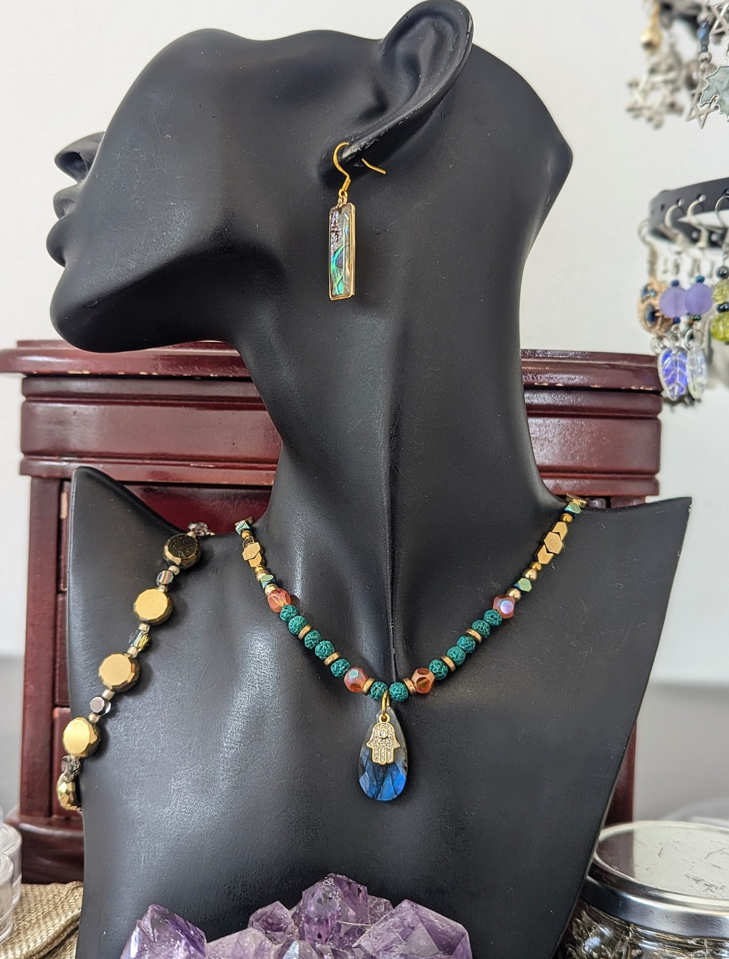 ISRAEL Hamsa and Labradorite Drop Set