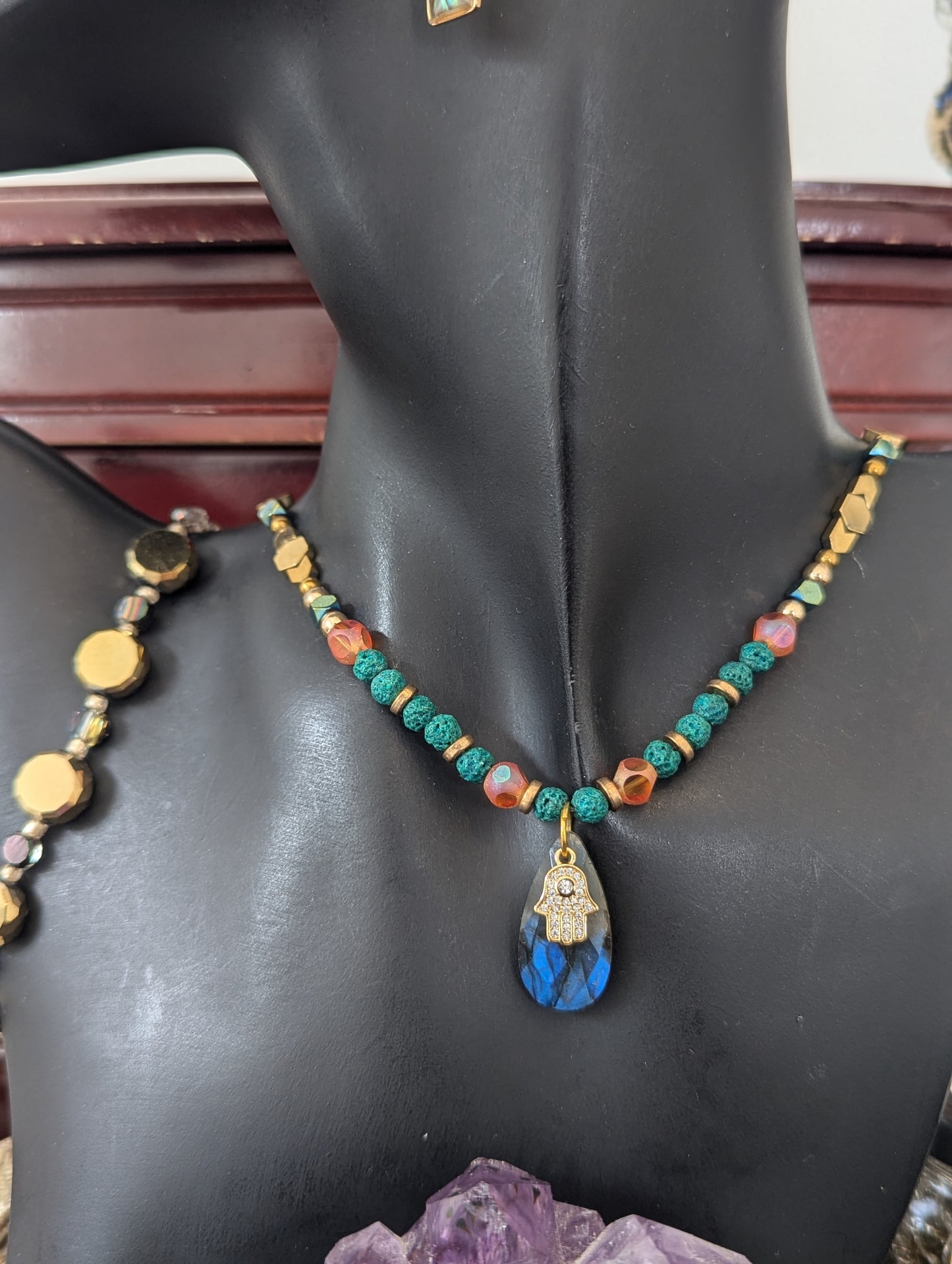 ISRAEL Hamsa and Labradorite Drop Set