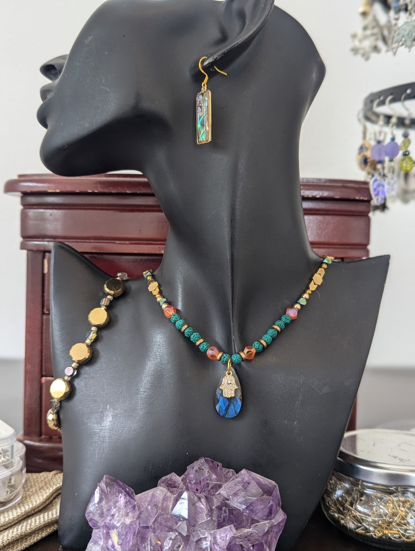 ISRAEL Hamsa and Labradorite Drop Set