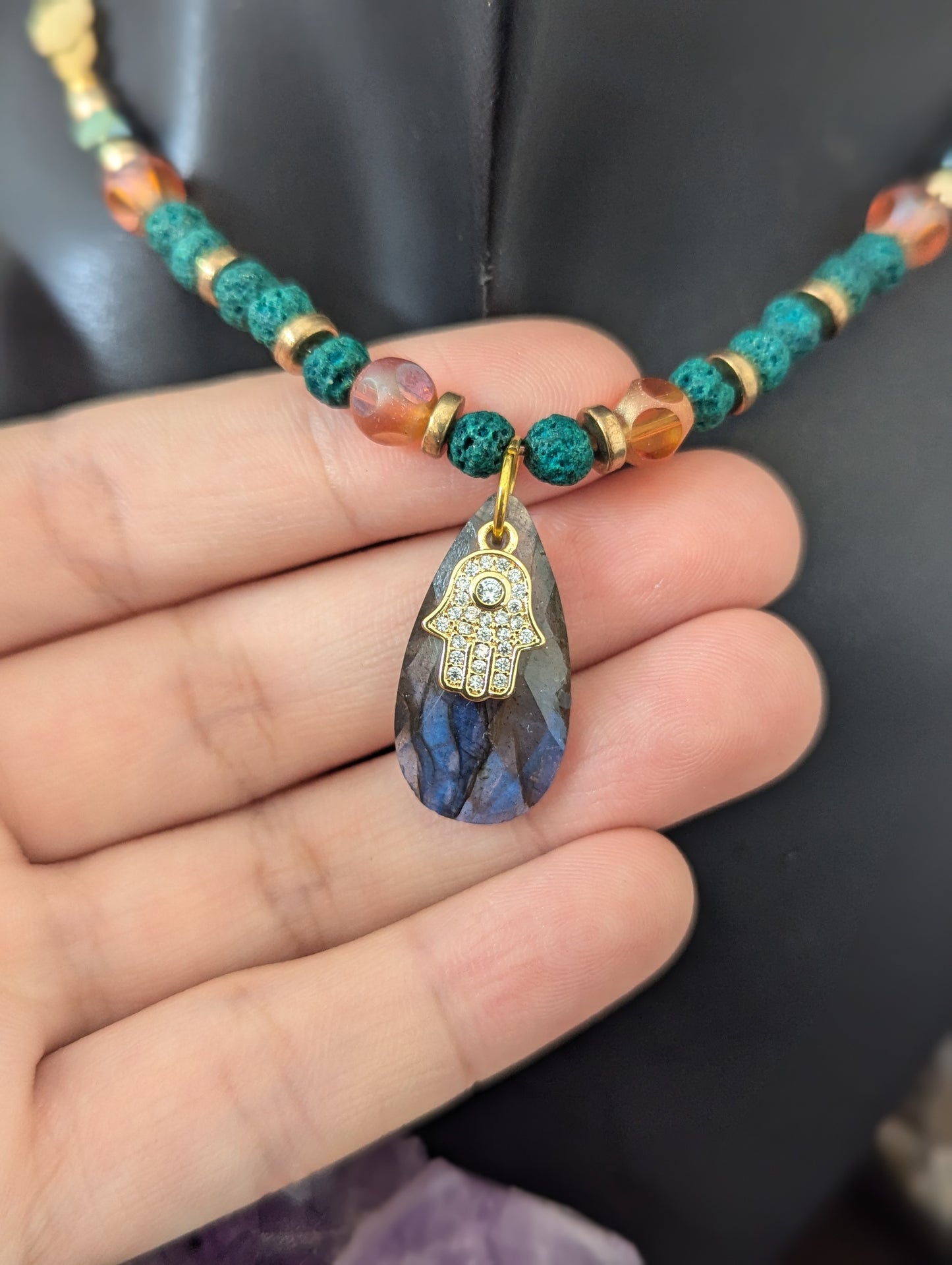 ISRAEL Hamsa and Labradorite Drop Set