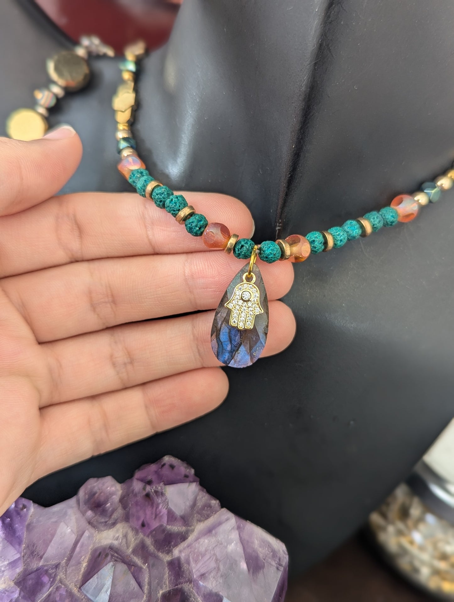 ISRAEL Hamsa and Labradorite Drop Set