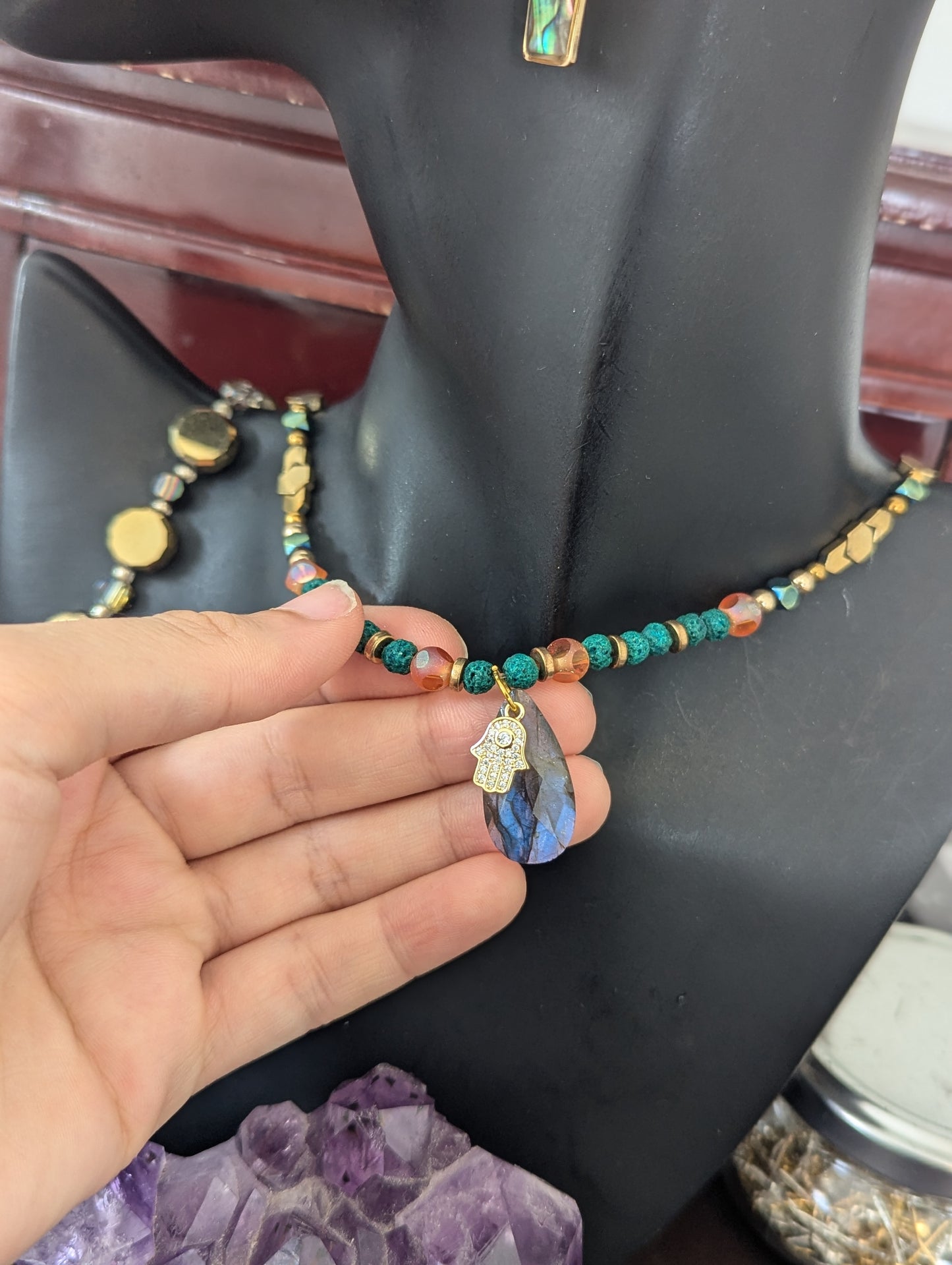 ISRAEL Hamsa and Labradorite Drop Set