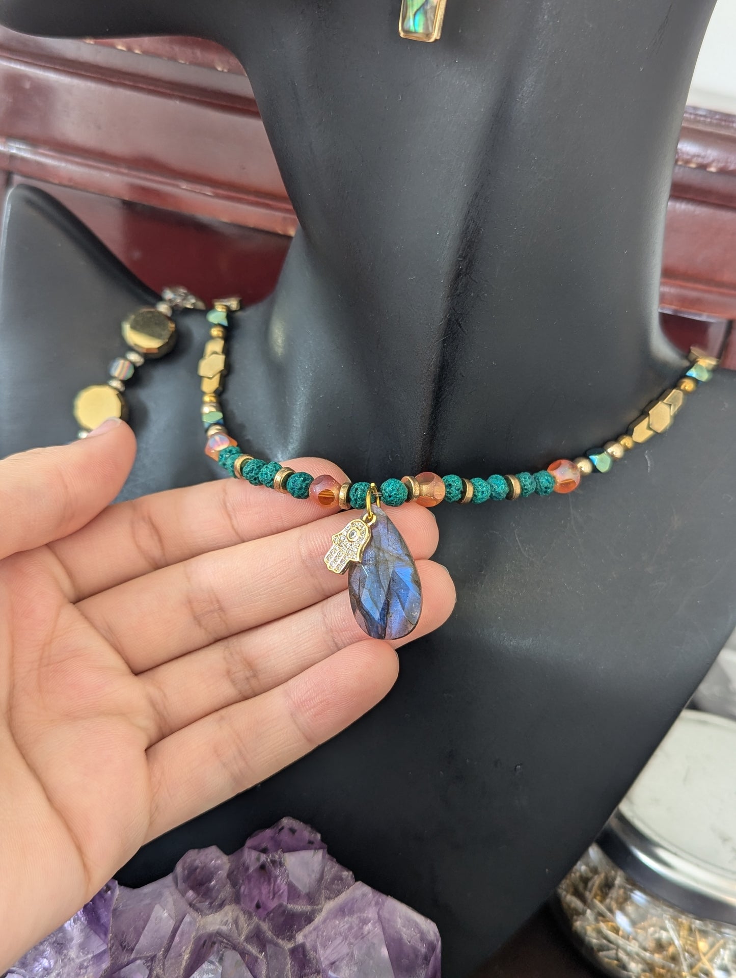 ISRAEL Hamsa and Labradorite Drop Set