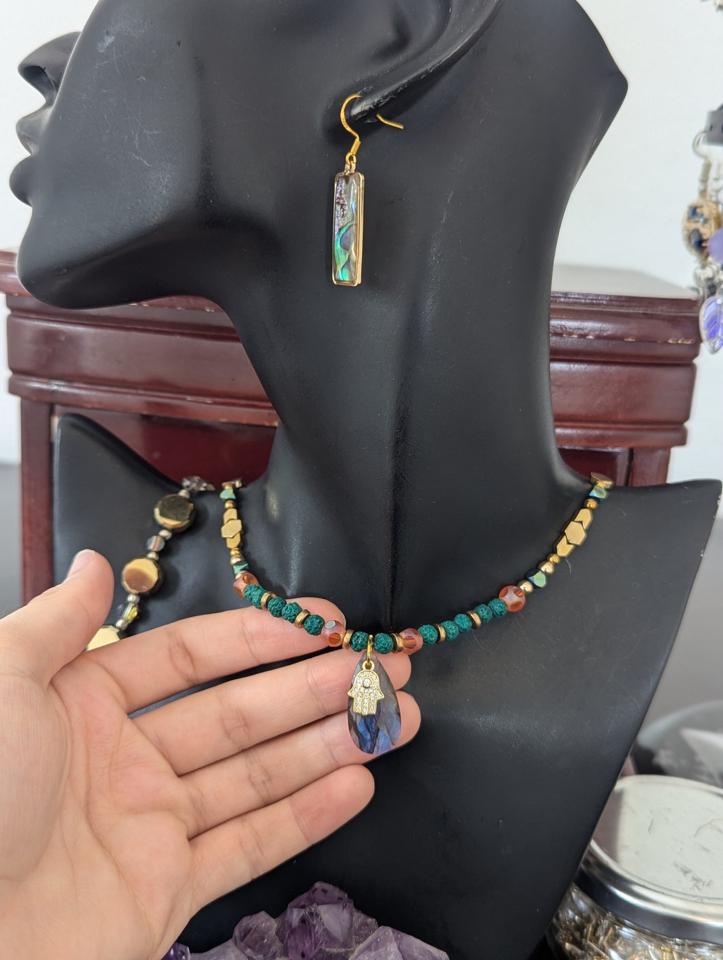 ISRAEL Hamsa and Labradorite Drop Set