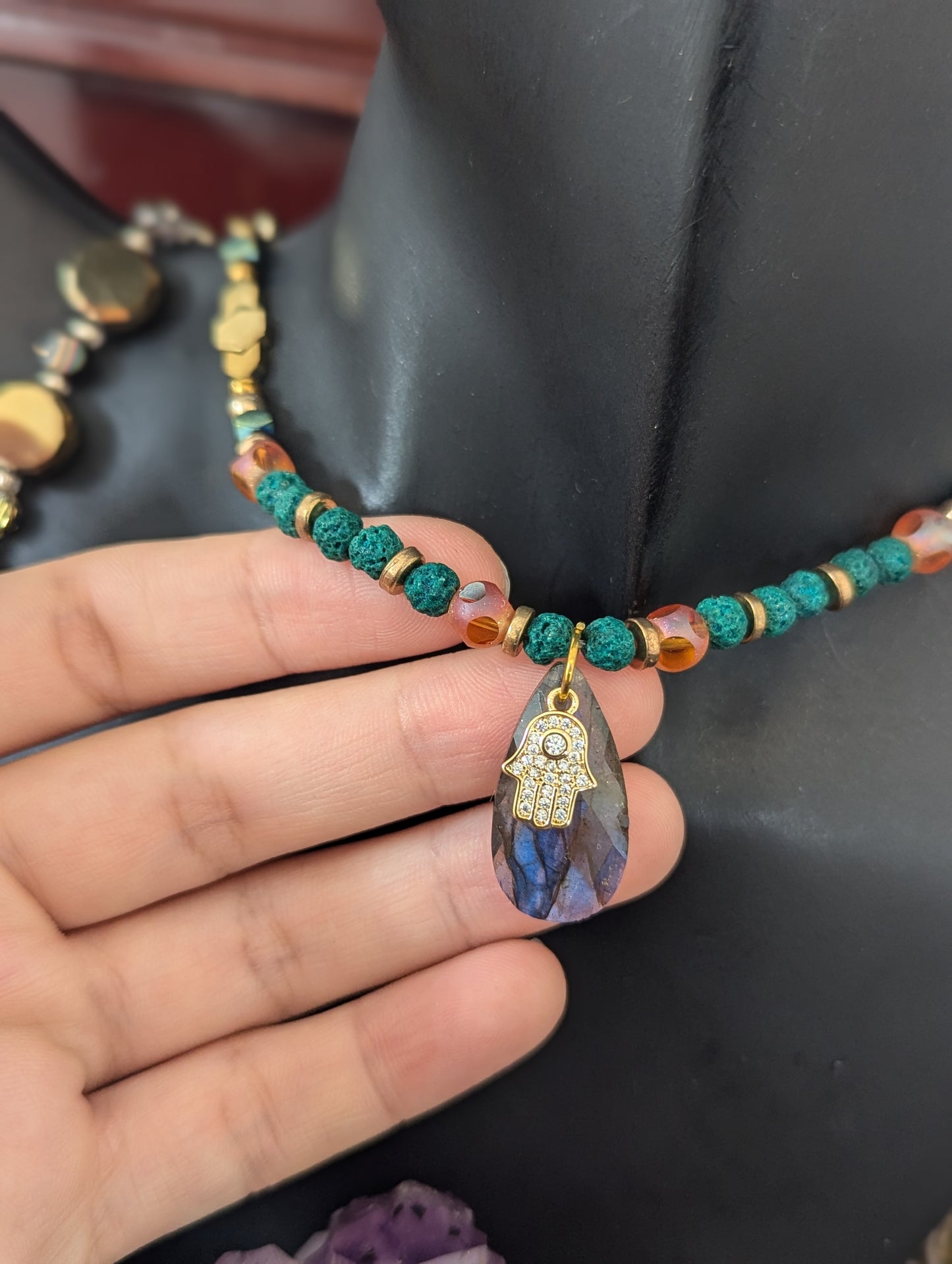 ISRAEL Hamsa and Labradorite Drop Set