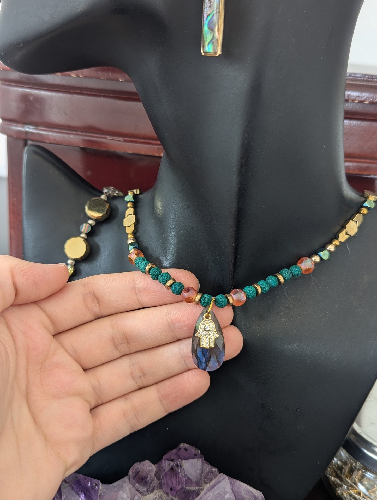 ISRAEL Hamsa and Labradorite Drop Set