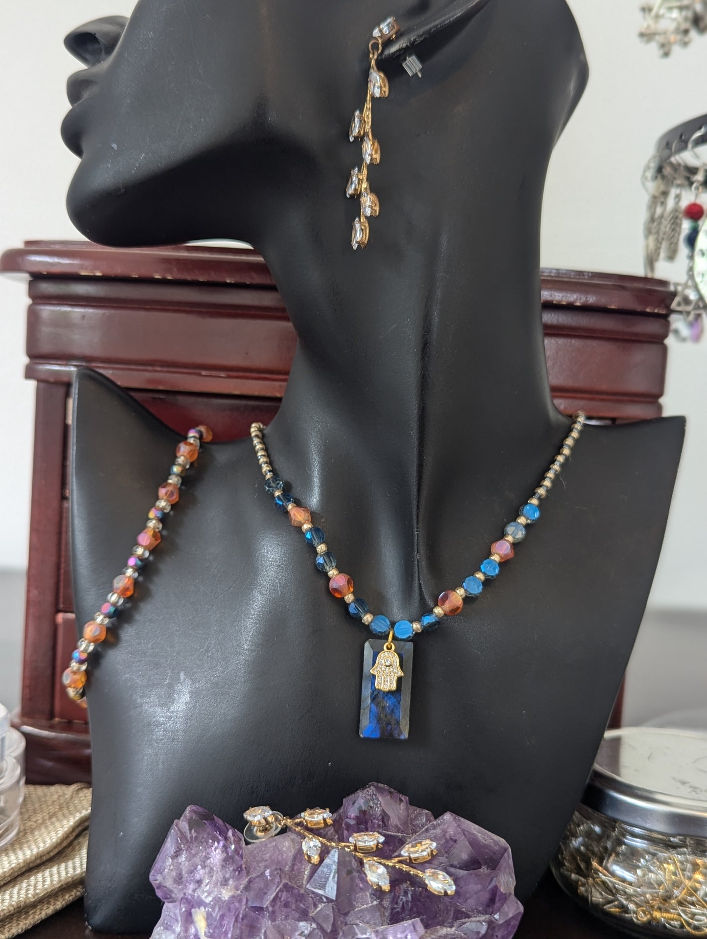 ISRAEL Hamsa and Labradorite Rectangle Set