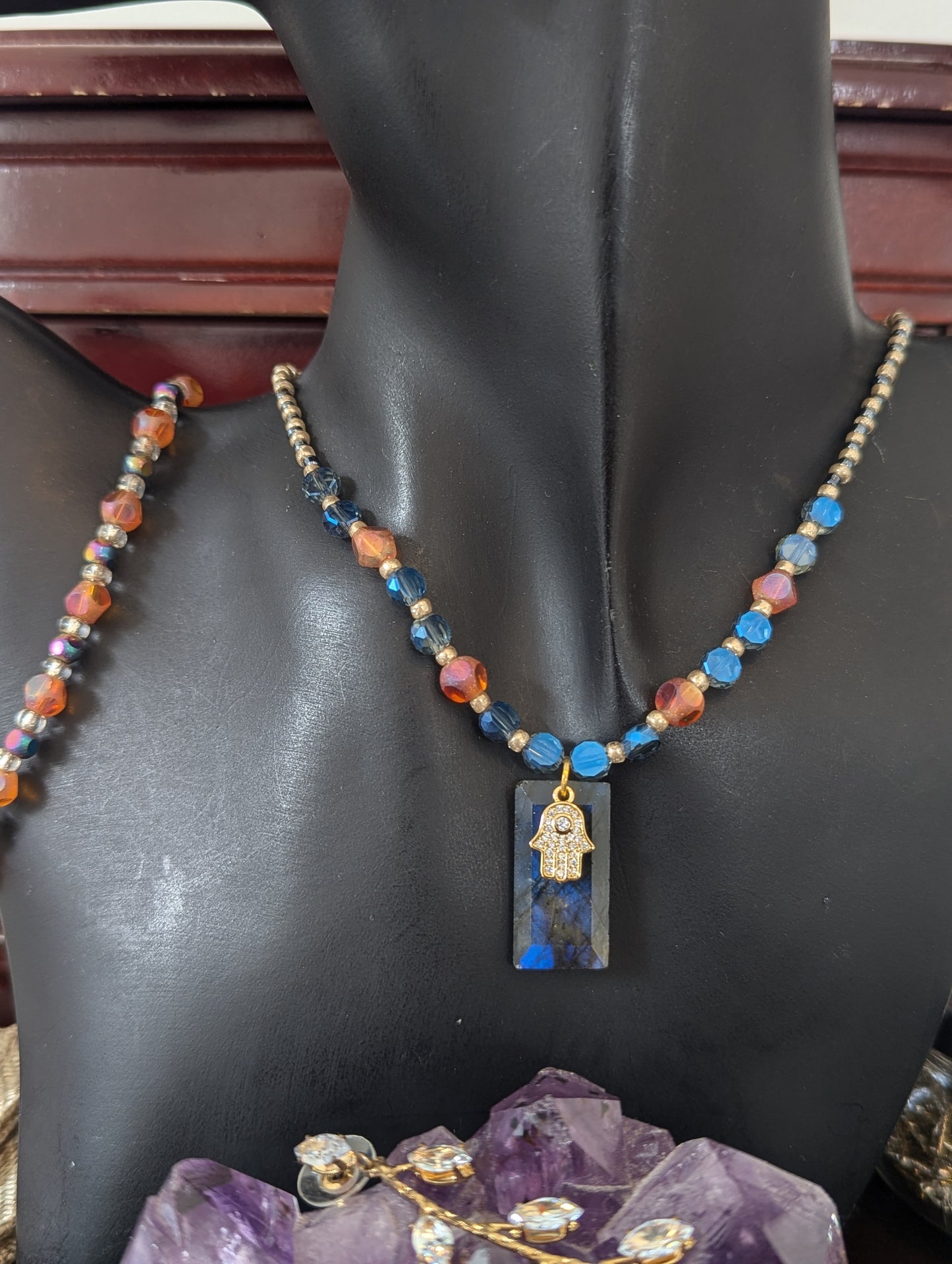 ISRAEL Hamsa and Labradorite Rectangle Set