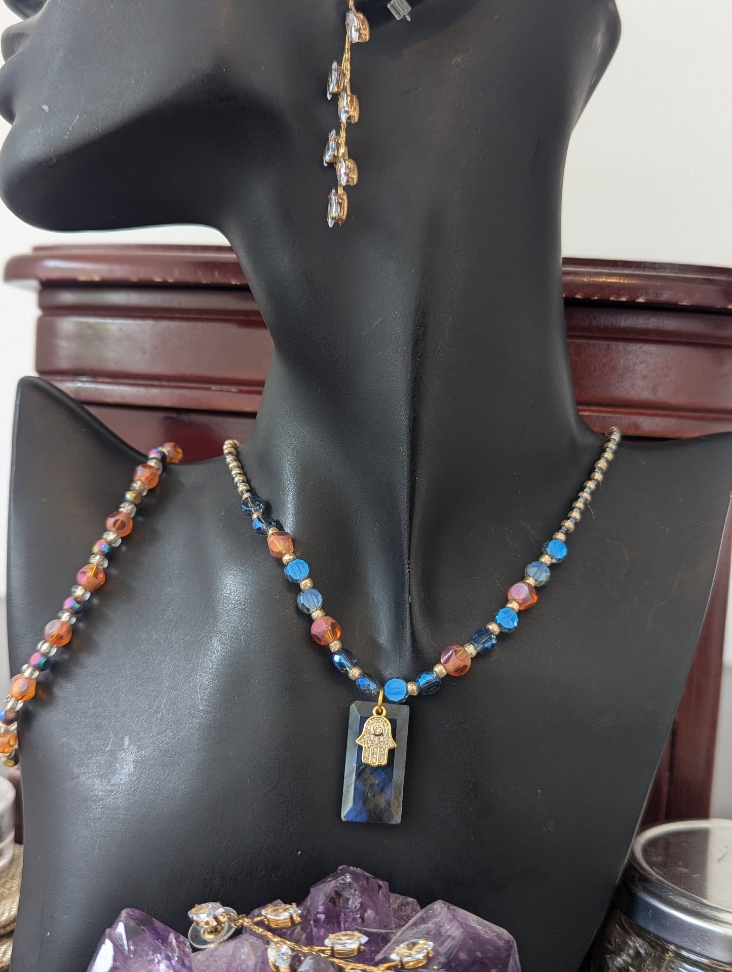 ISRAEL Hamsa and Labradorite Rectangle Set