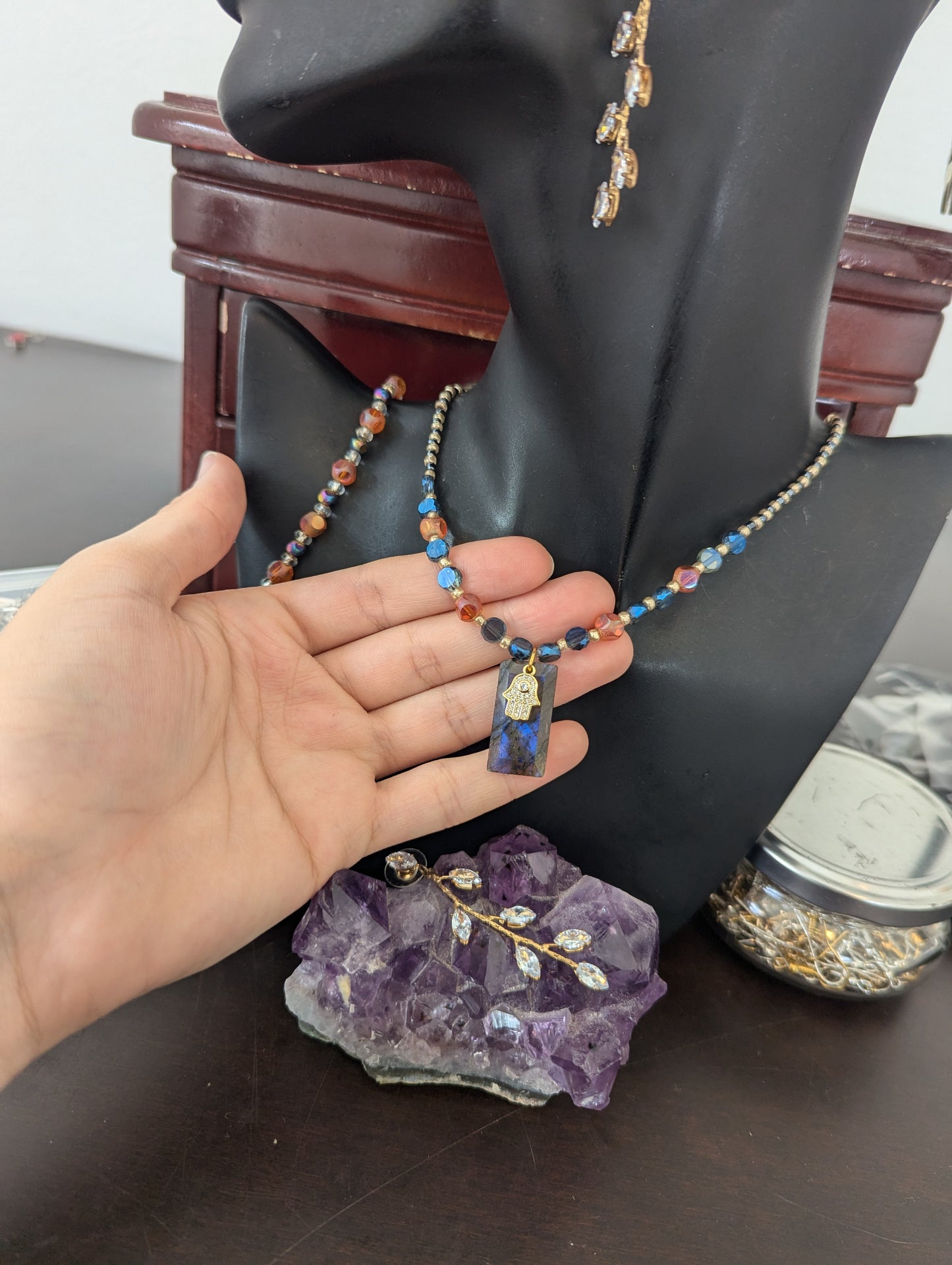 ISRAEL Hamsa and Labradorite Rectangle Set