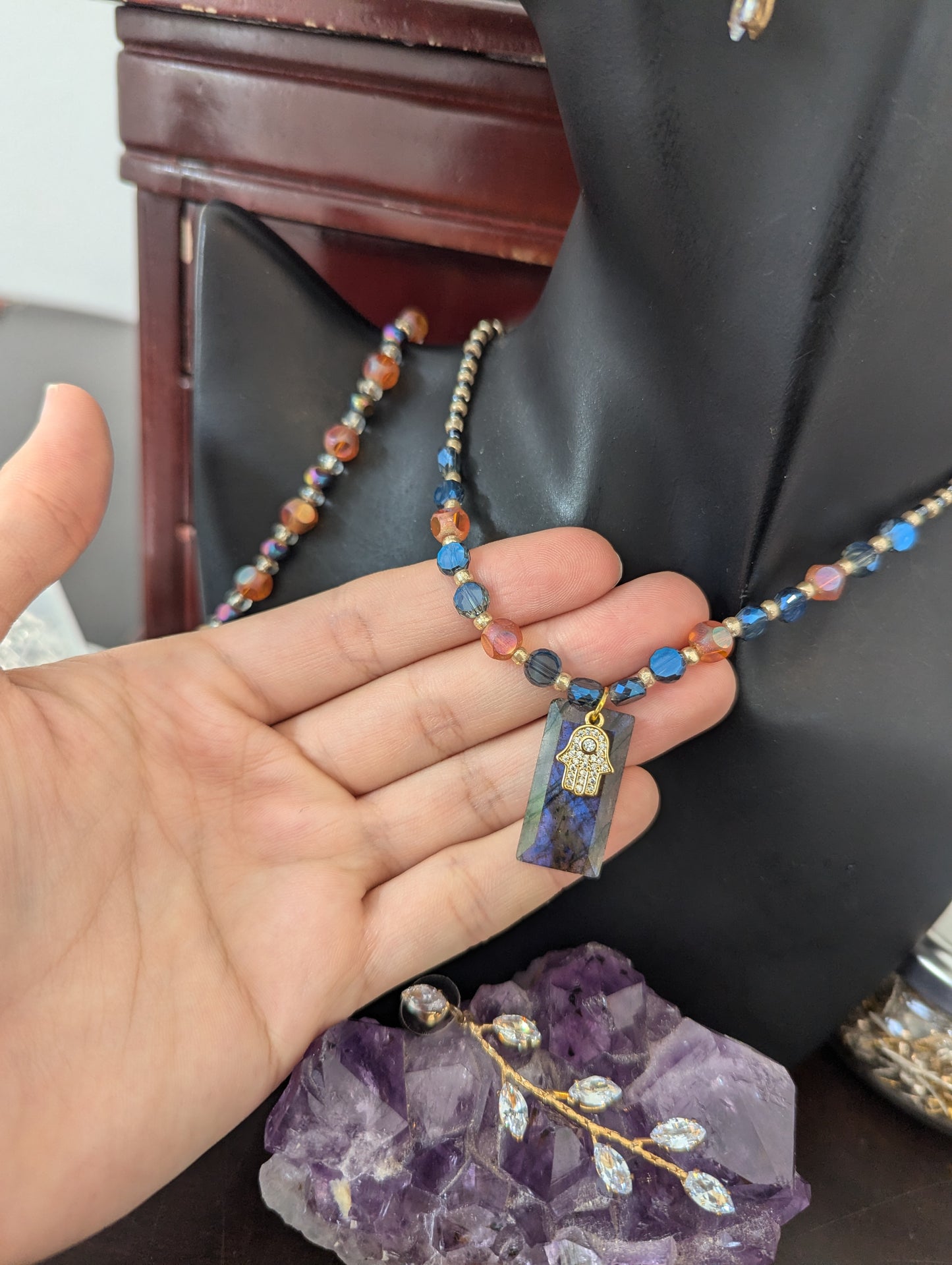 ISRAEL Hamsa and Labradorite Rectangle Set