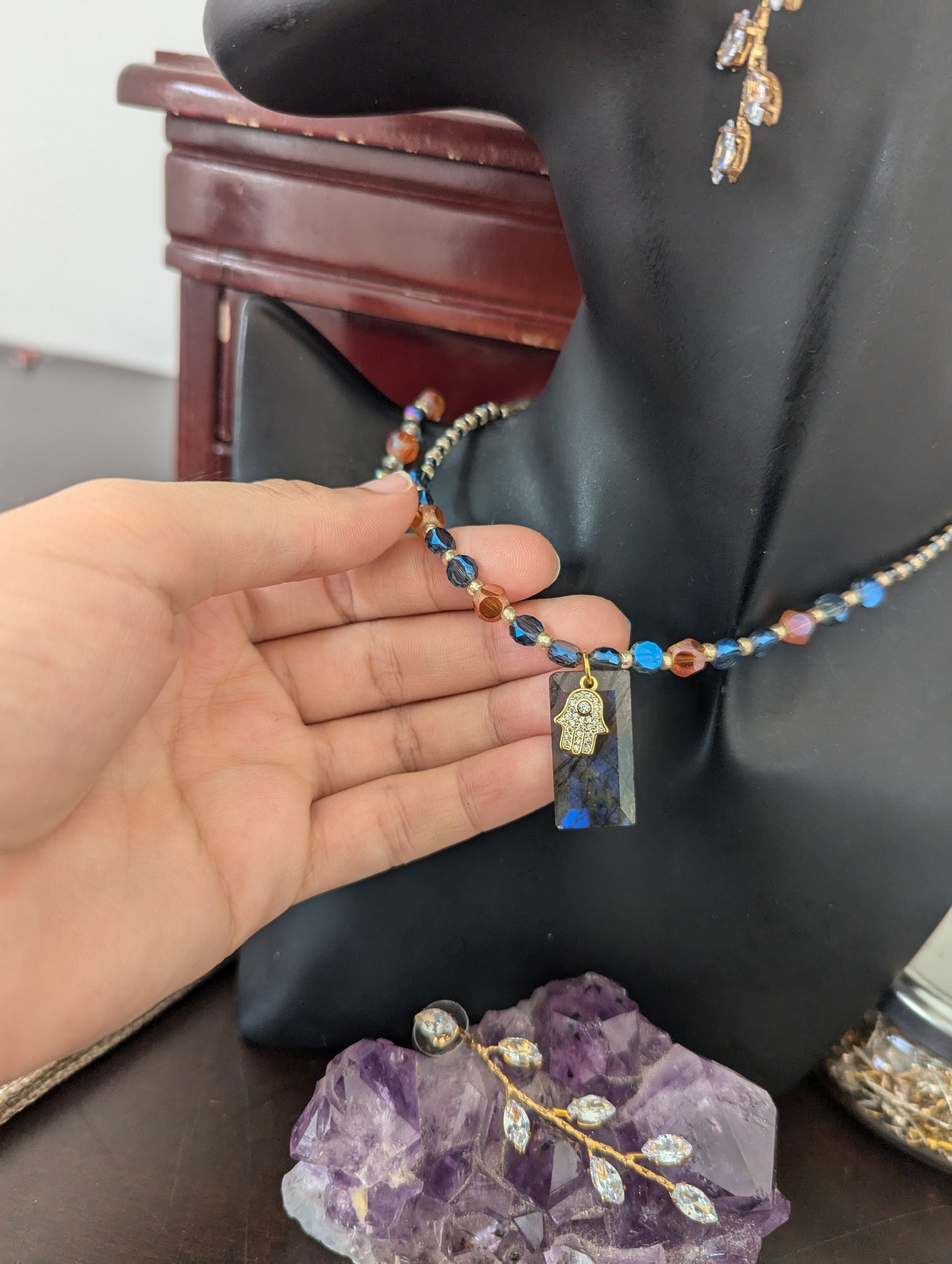 ISRAEL Hamsa and Labradorite Rectangle Set