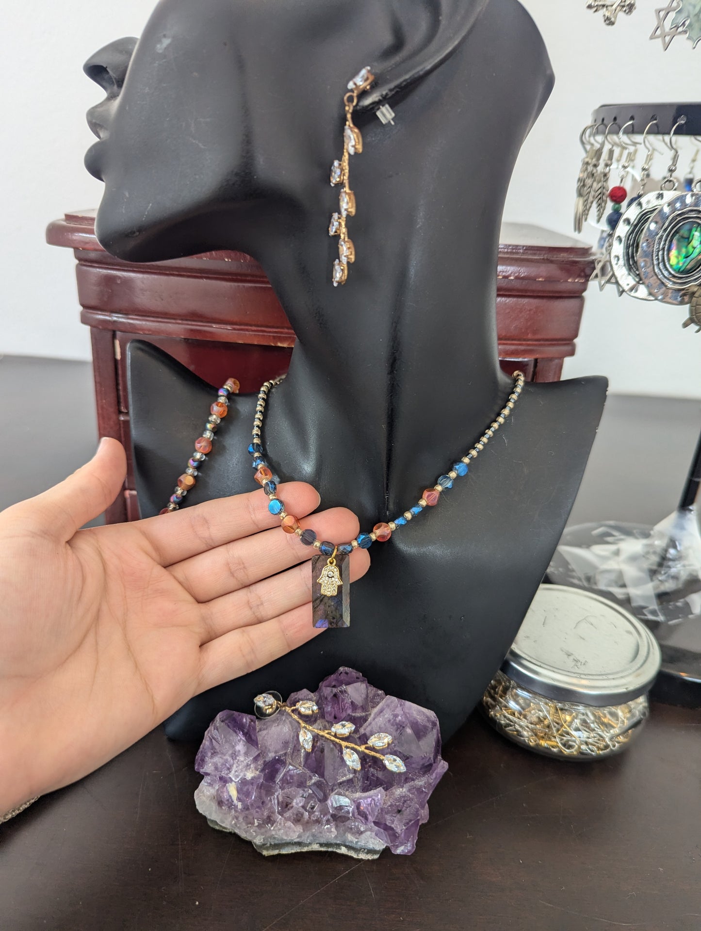 ISRAEL Hamsa and Labradorite Rectangle Set