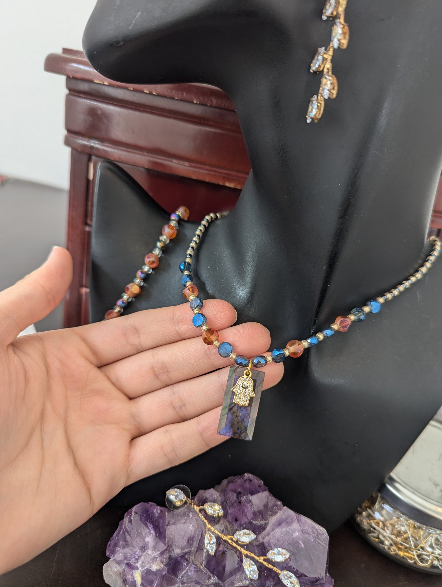 ISRAEL Hamsa and Labradorite Rectangle Set