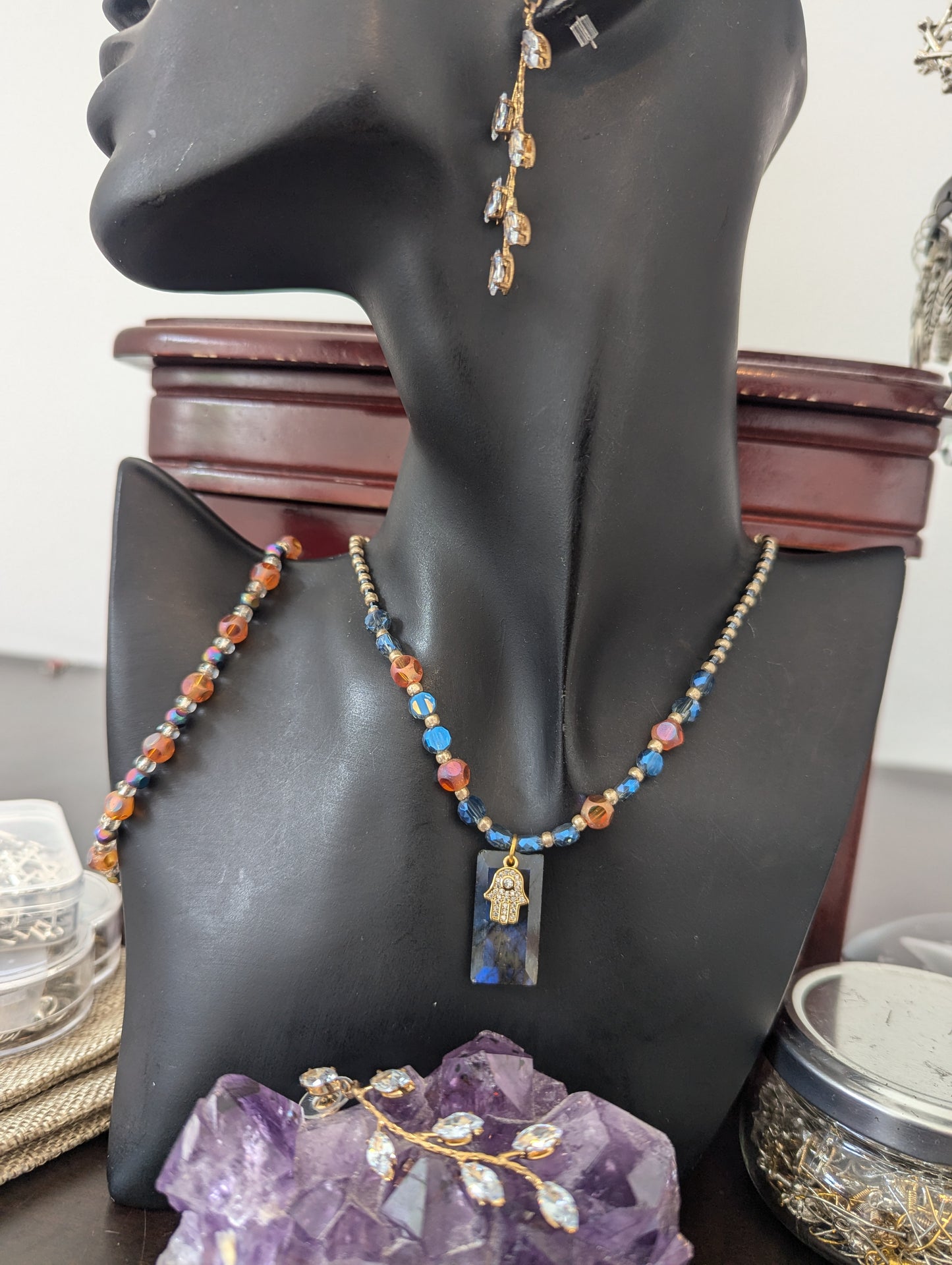 ISRAEL Hamsa and Labradorite Rectangle Set