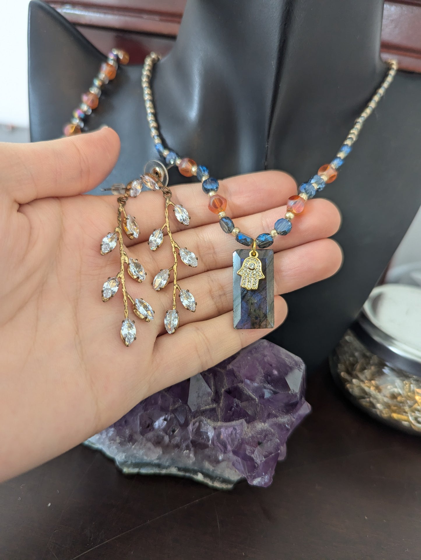 ISRAEL Hamsa and Labradorite Rectangle Set