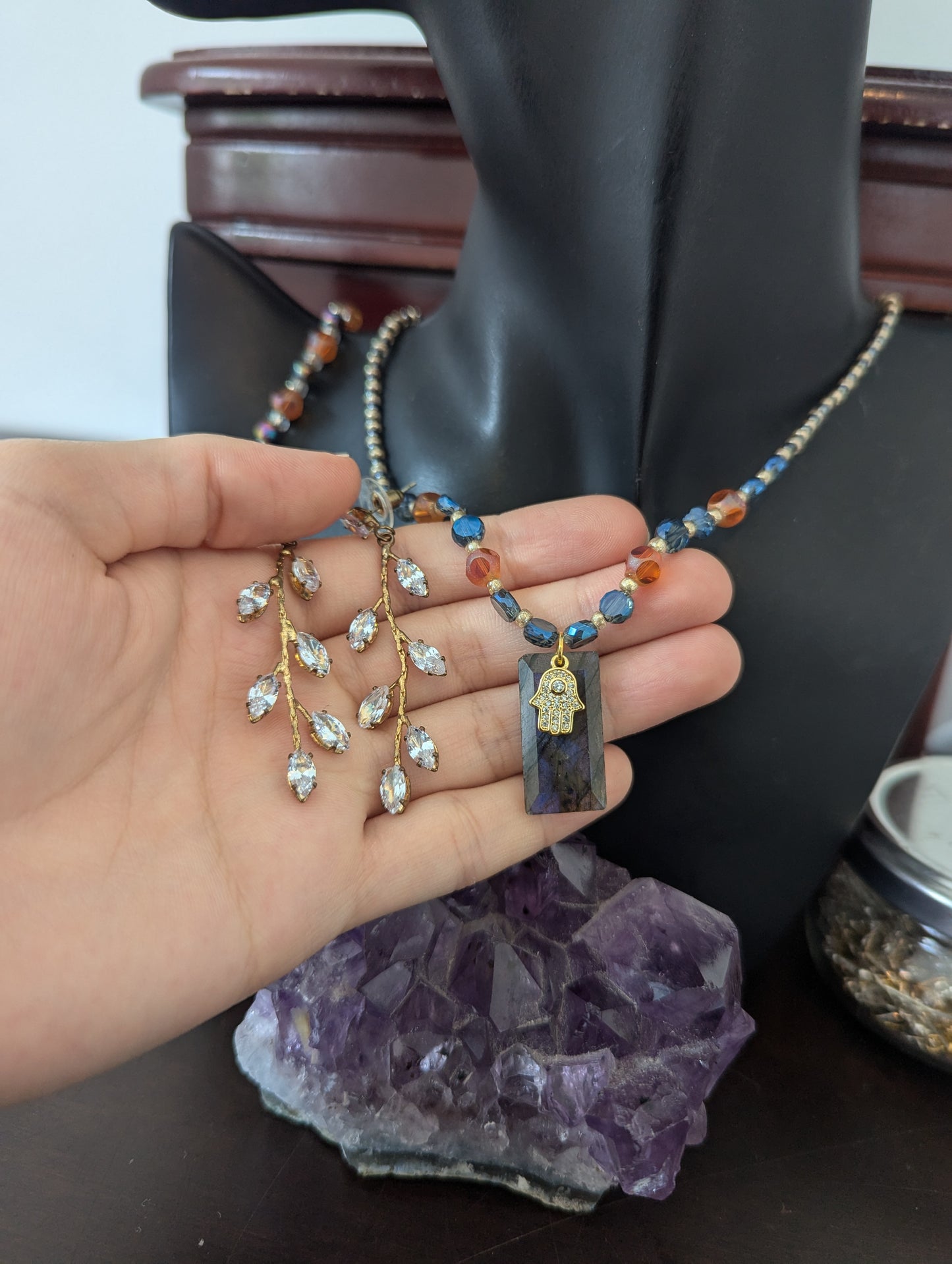 ISRAEL Hamsa and Labradorite Rectangle Set