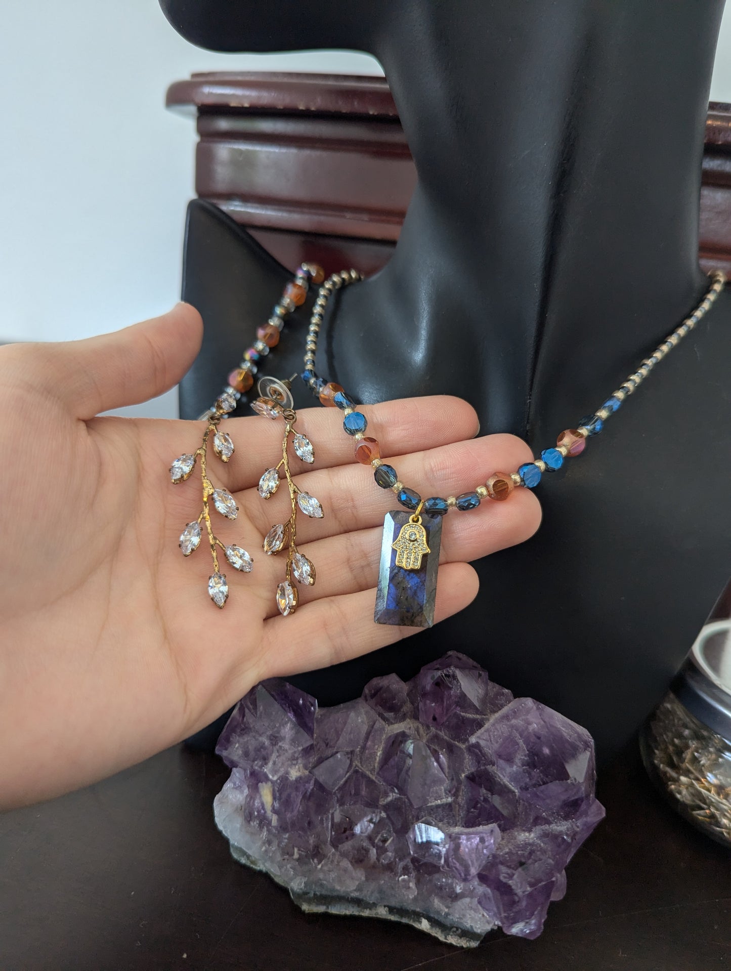 ISRAEL Hamsa and Labradorite Rectangle Set