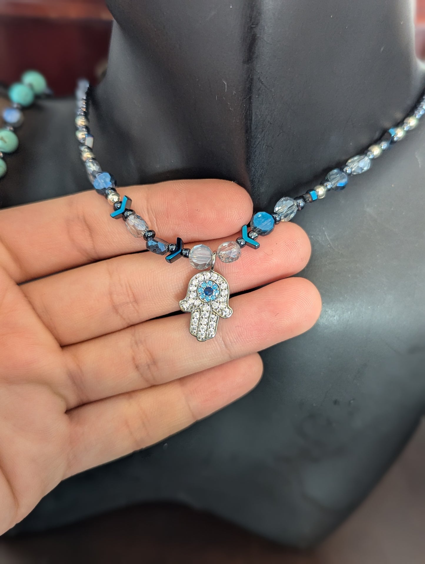 ISRAEL Zirconia Hamsa Blue and White Set