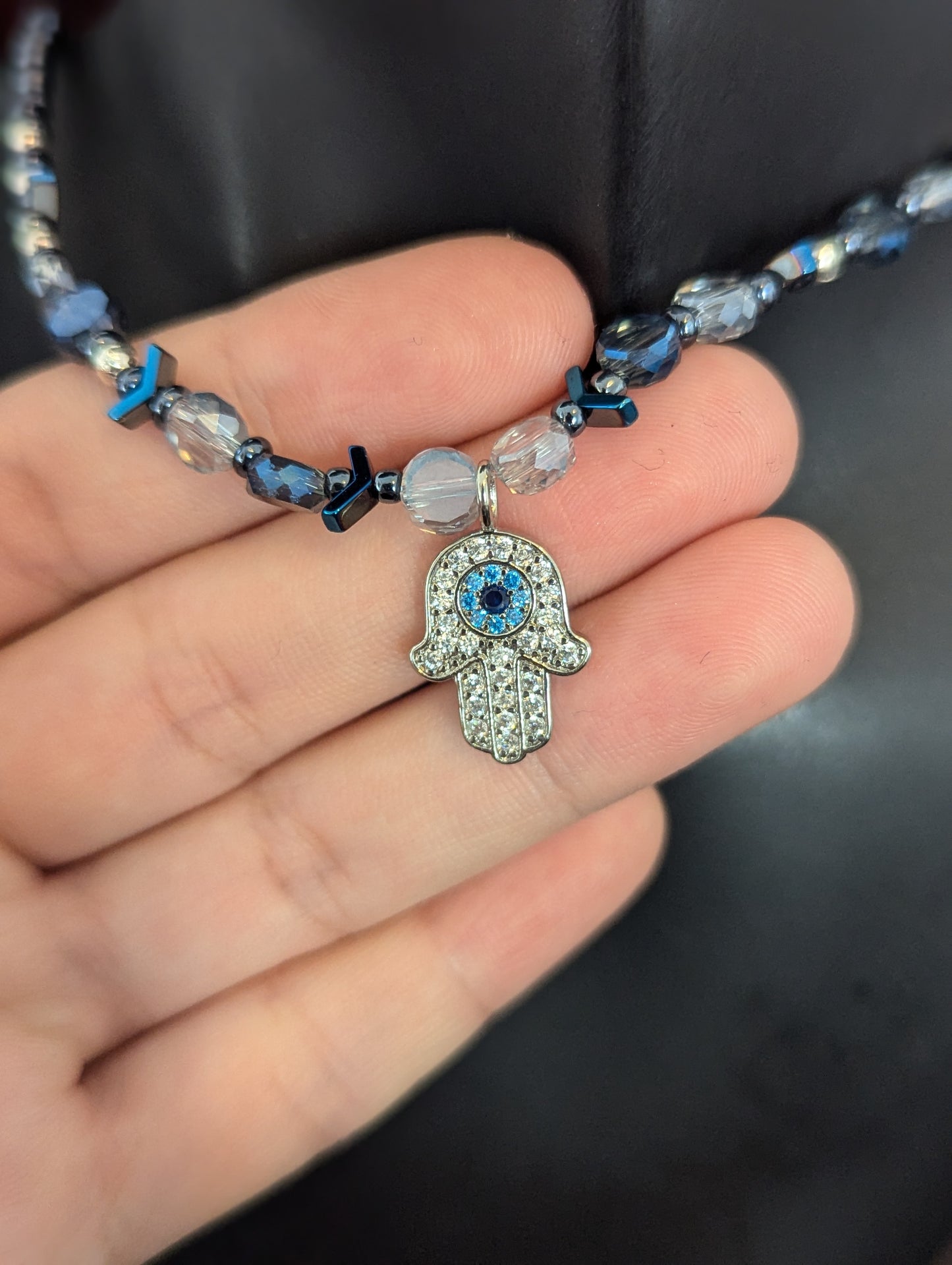 ISRAEL Zirconia Hamsa Blue and White Set