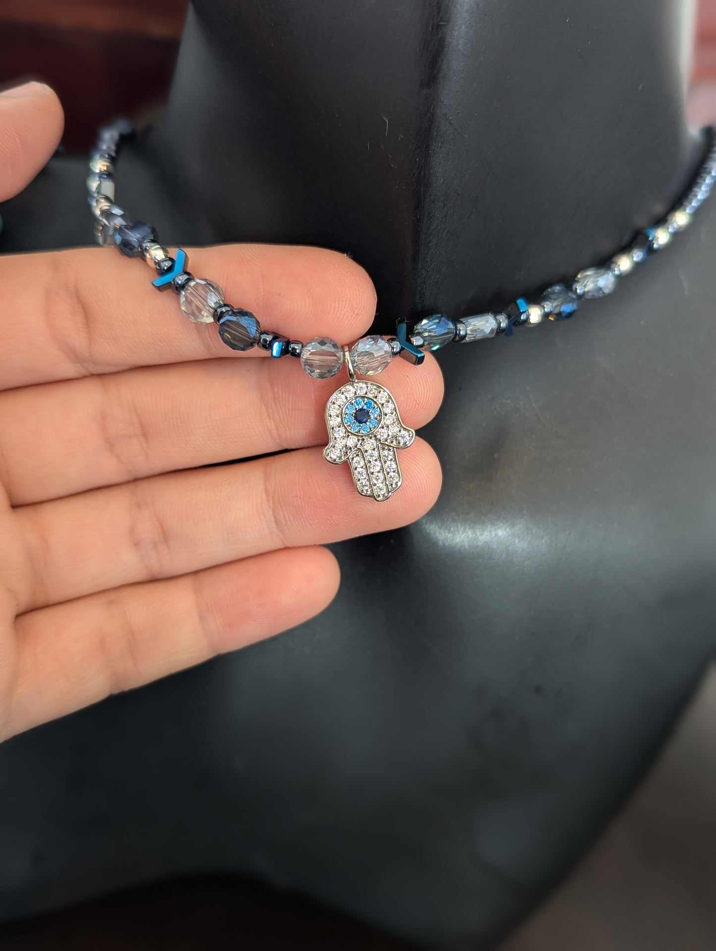 ISRAEL Zirconia Hamsa Blue and White Set