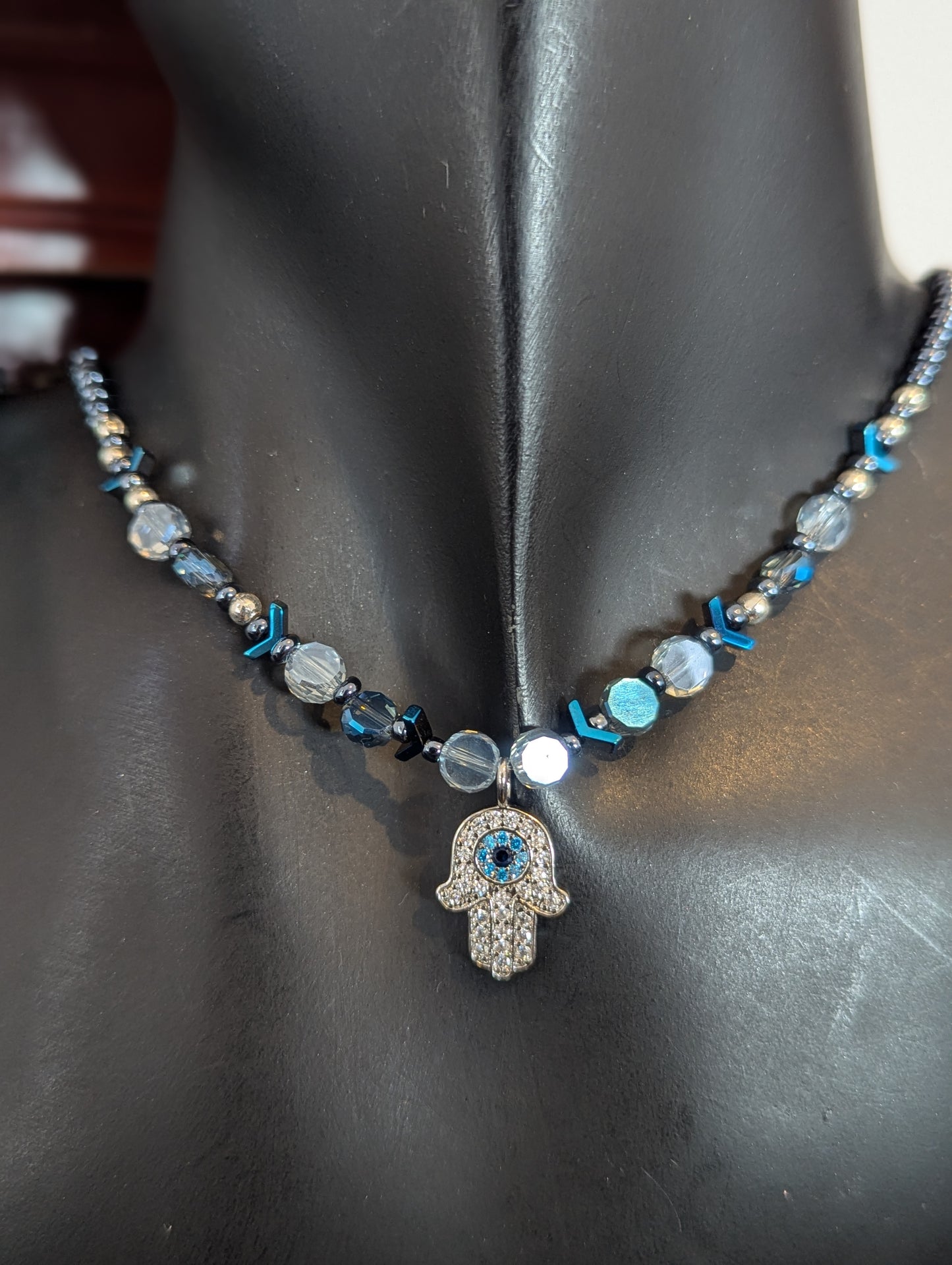 ISRAEL Zirconia Hamsa Blue and White Set