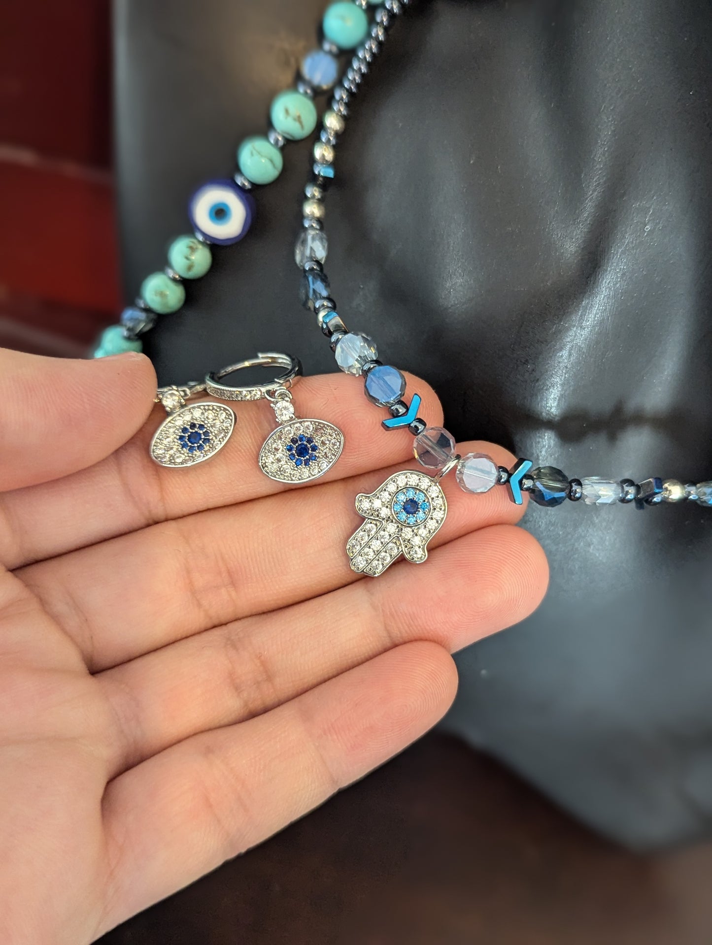 ISRAEL Zirconia Hamsa Blue and White Set