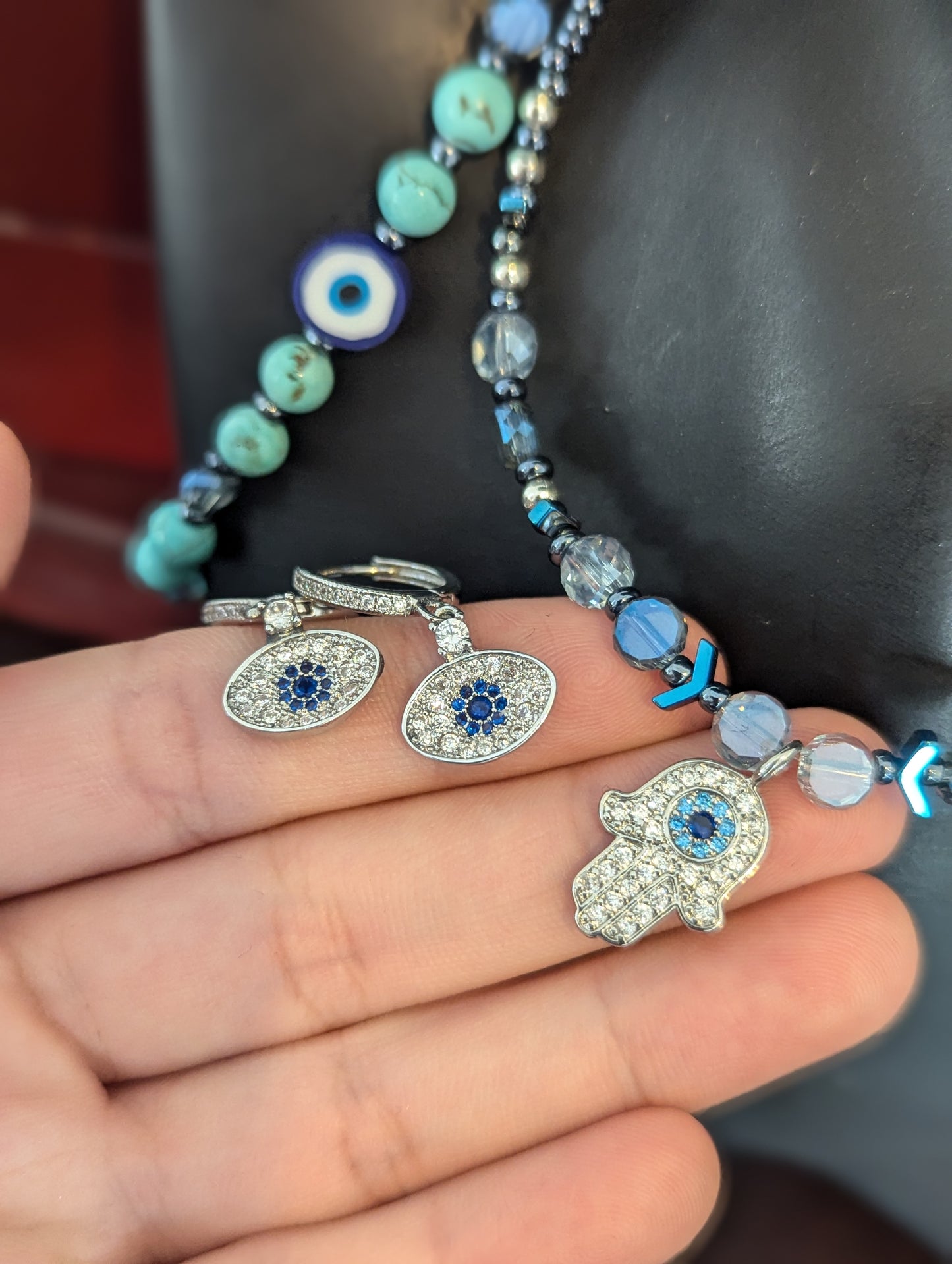 ISRAEL Zirconia Hamsa Blue and White Set