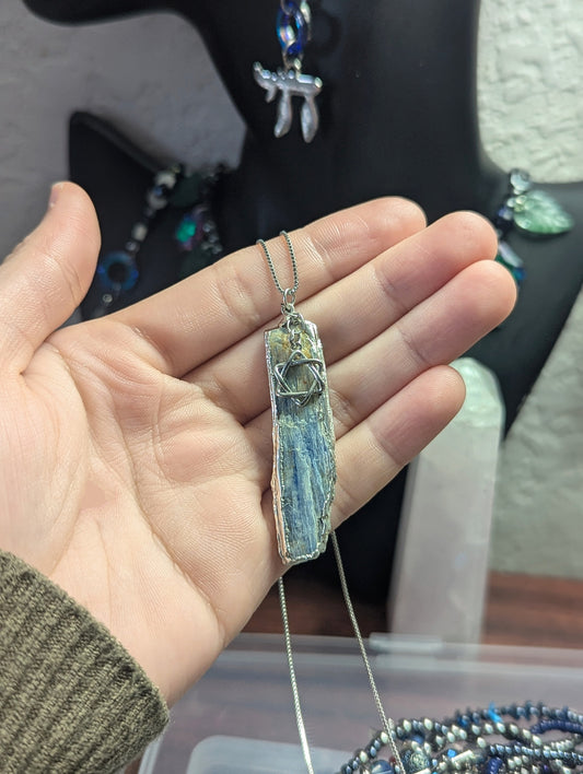 Blue Calcite and Sterling Silver Magen David Necklace