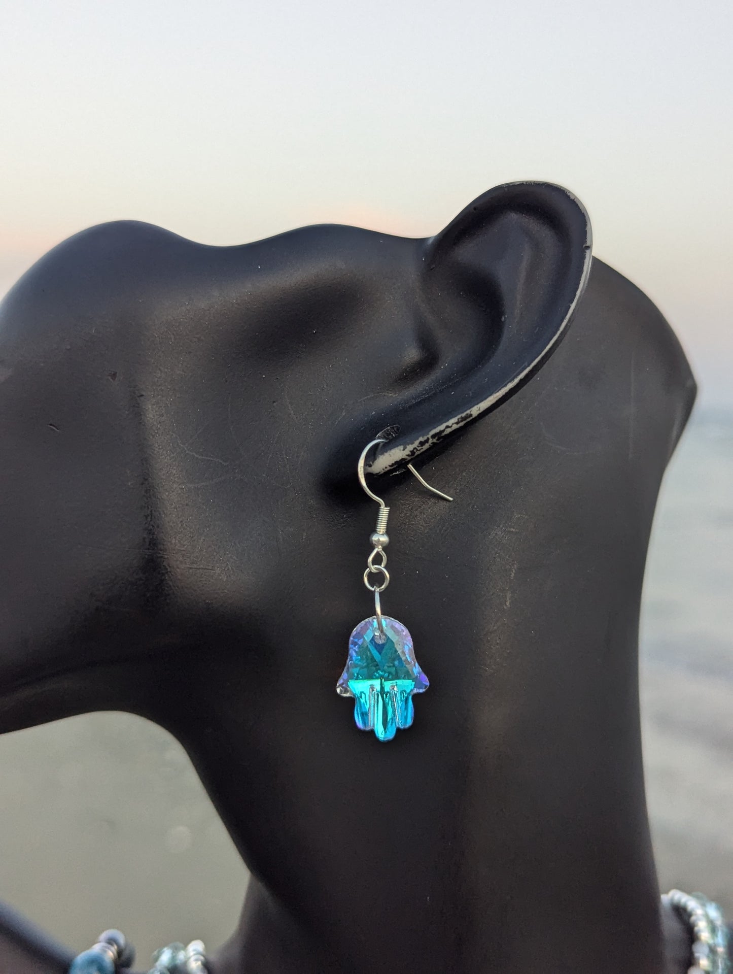 Glass Hamsa and Aquamarine Gemstones Set