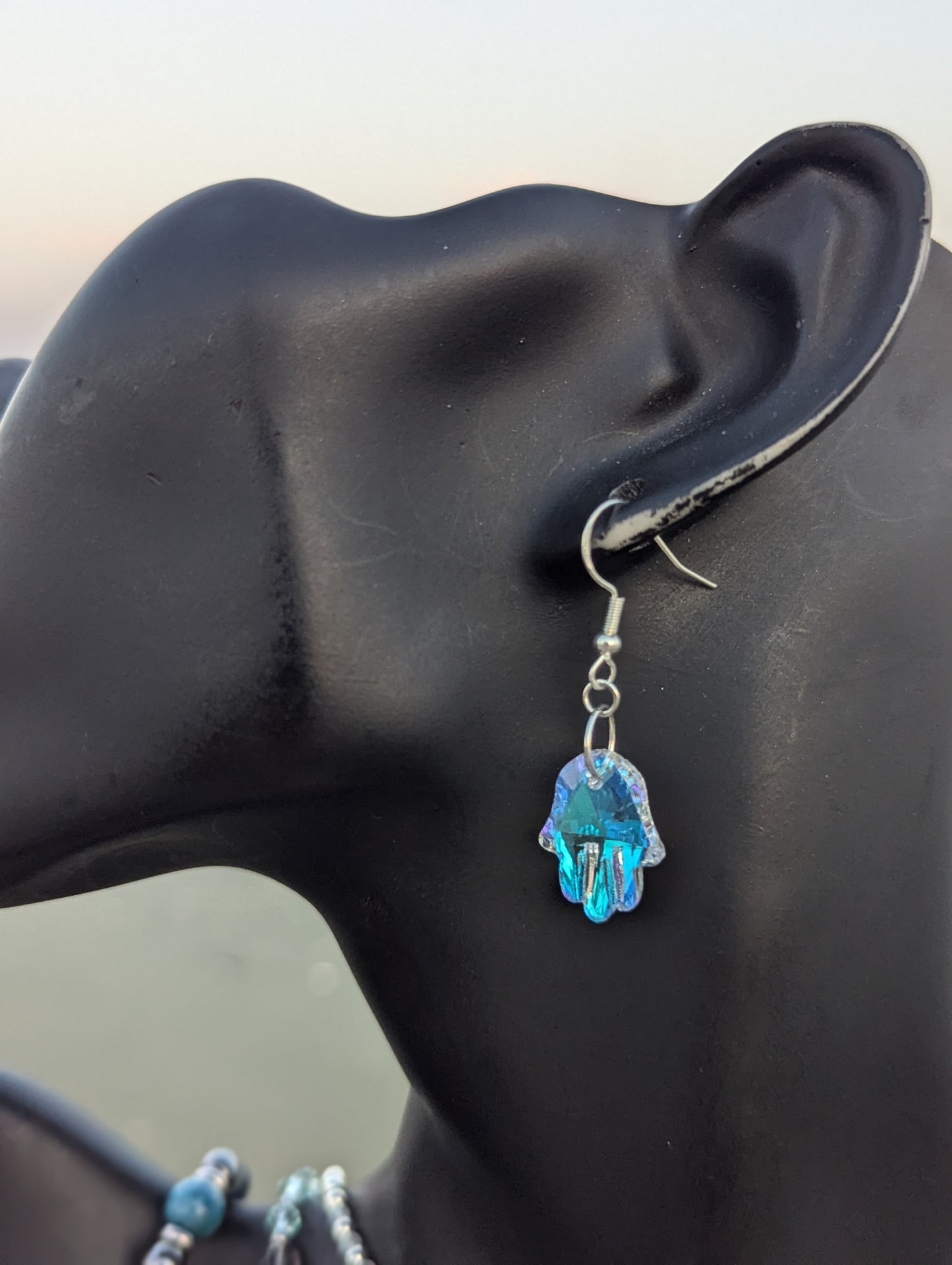 Glass Hamsa and Aquamarine Gemstones Set