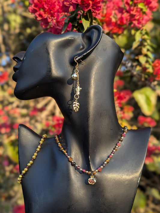 Gold Pomegranate, Garnet & Tiger's Eye Set